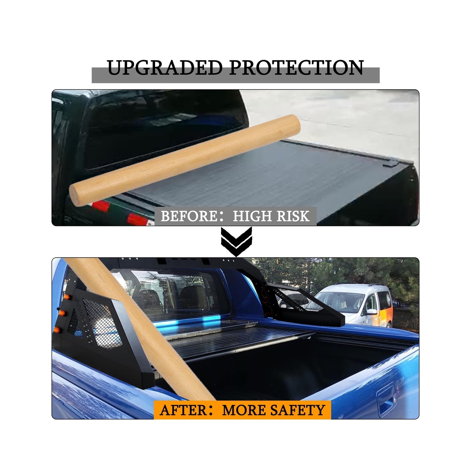 Universal Truck Bed Chase Rack Roll Bar w/ 6 Amber Lights for Pickup