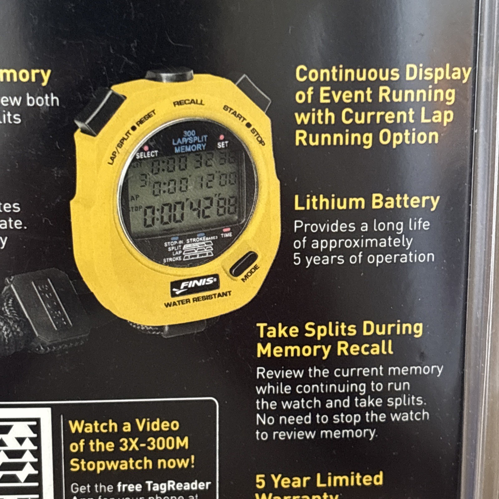 FINIS 3 x 300 Memory Stopwatch Timer Swimming Running Water Resistant NEW