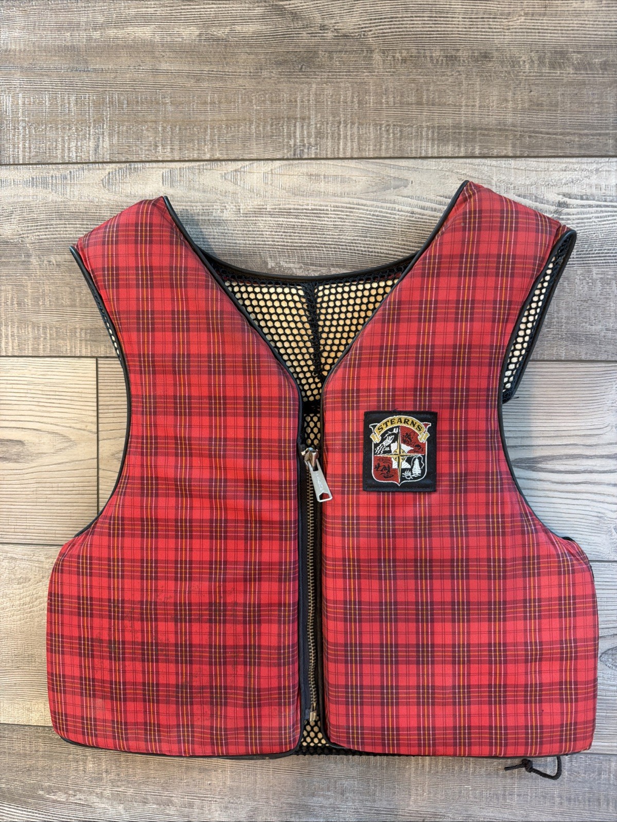 Vtg. Stearns Life Jacket Vest Size Medium Nautical Lake Decor USA Plaid