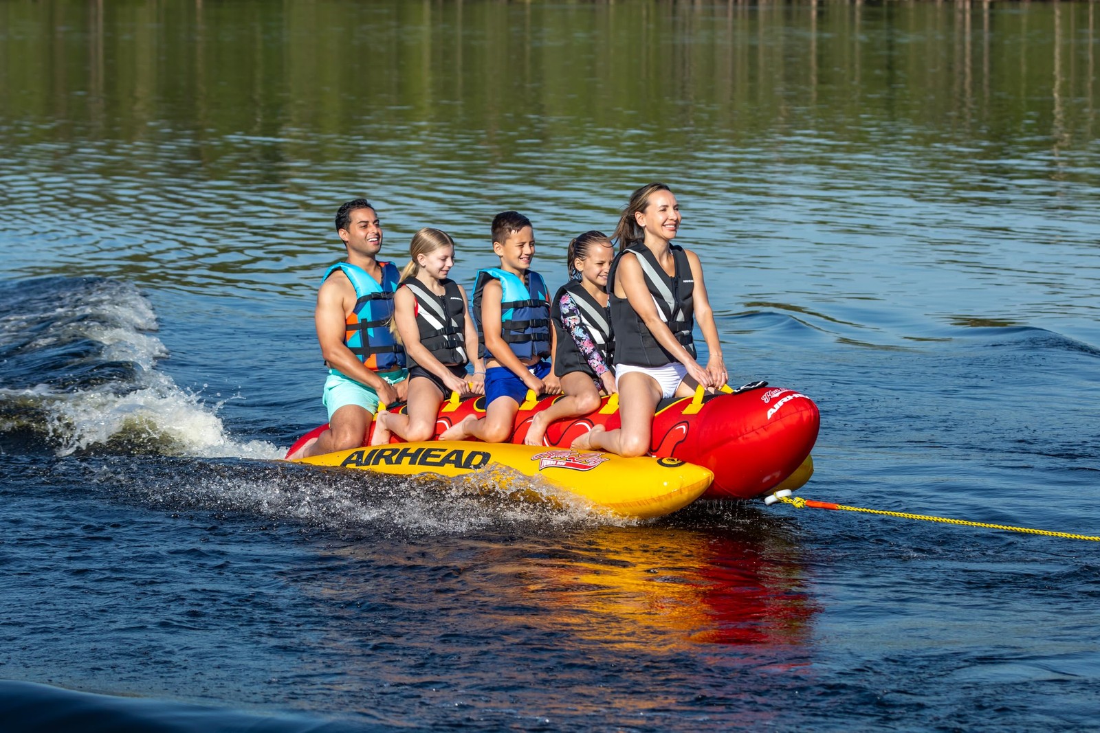 Airhead Hot Dog Towable Tube for Boating, 5 Rider Inflatable Boat Tube