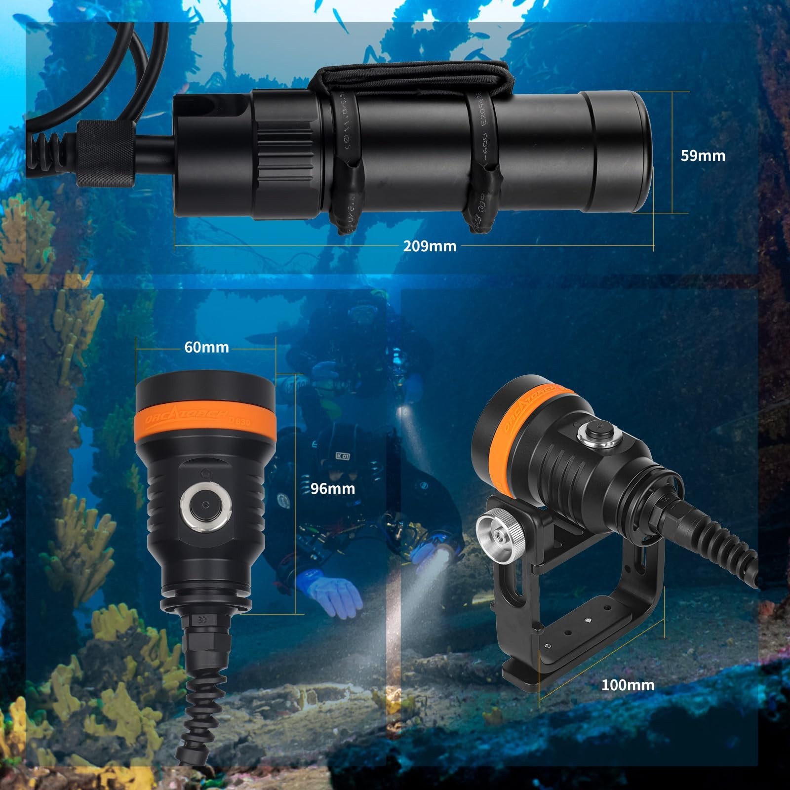 ORCATORCH D630 V2.0 4000 Lumen 5 Imported LED Primary Canister Dive Light Str…