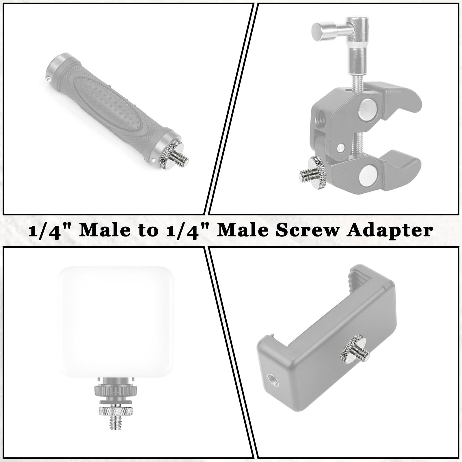 6 Pack 1/4 Inch Threaded Tripod Screw Adapter Black Silver Camera Mount Set