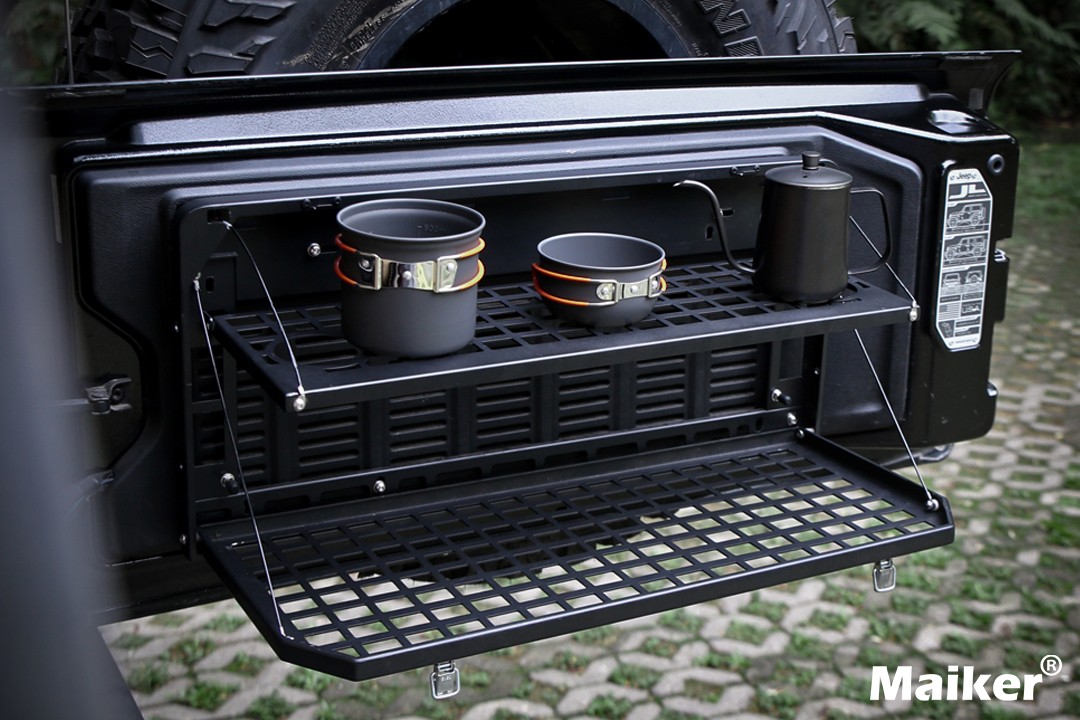 Tailgate Table for Jeep Wrangler JK JL, Folding 2-Tier Cargo Rack Molle Panel