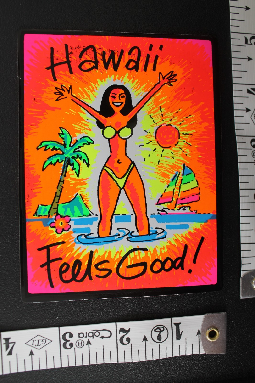 Hawaii Feels Good Aloha Neon Orange Sexy Silver OG V6B Vintage Surfing STICKER