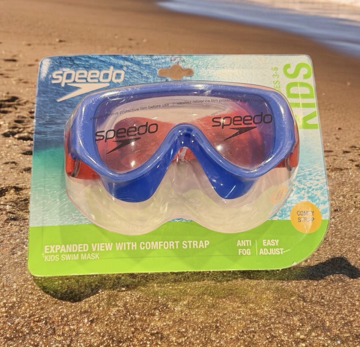 Speedo Kids’ Swim Mask with Fabric Strap – Blue/Coral: Ages 3-6 Polycarbonate