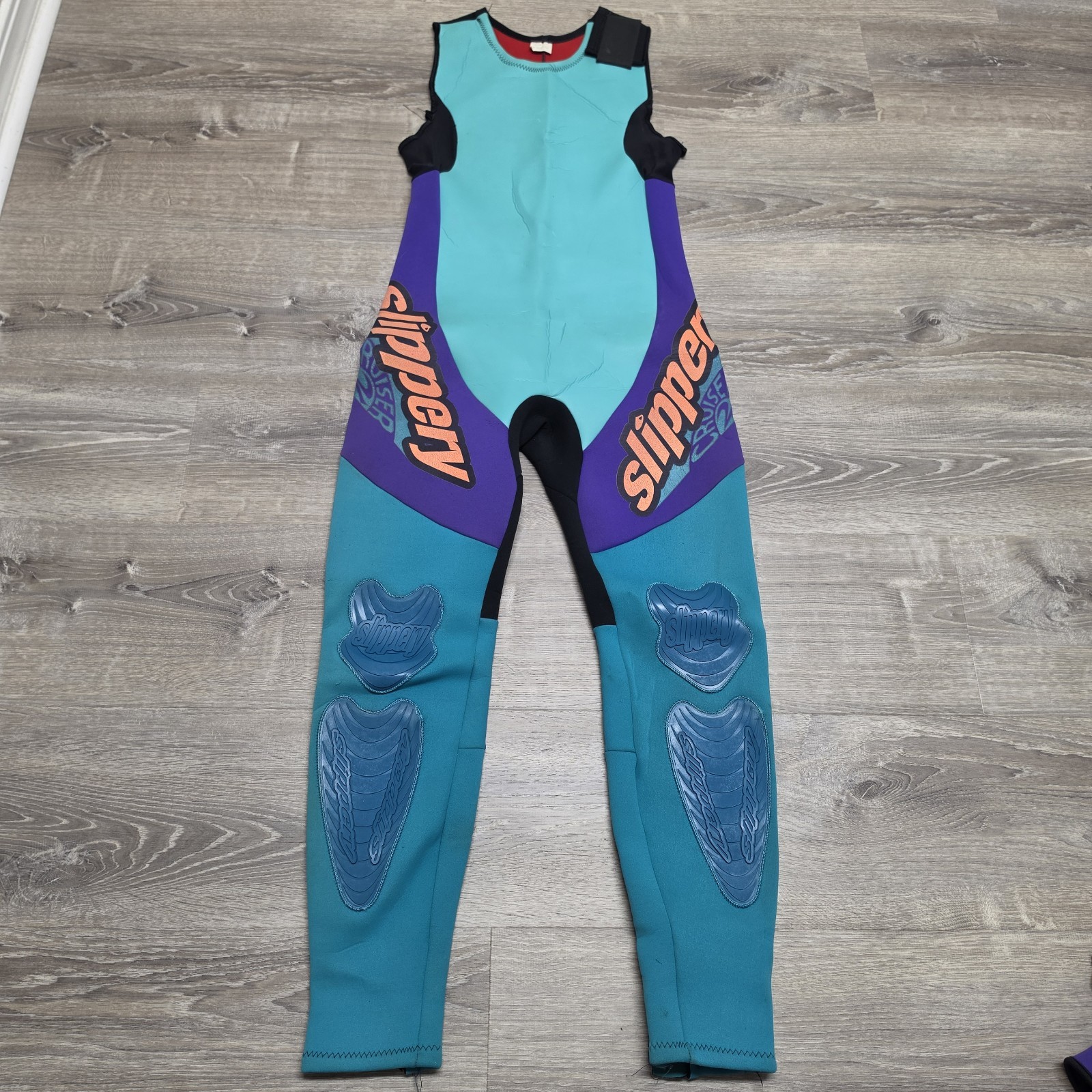 Vintage Slippery USA 2 Piece Wetsuit Set Jacket Farmer John Teal Purple Youth XL