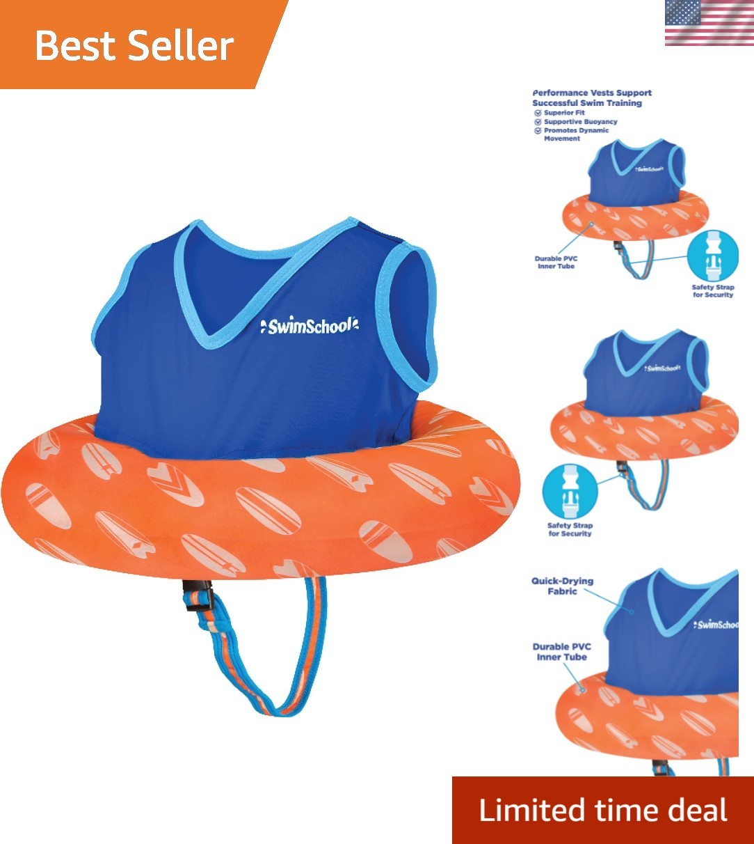 TOT Swim Trainer Vests for Toddlers Ages 2-4 – Boys/Girls – Multiple Colors/S…
