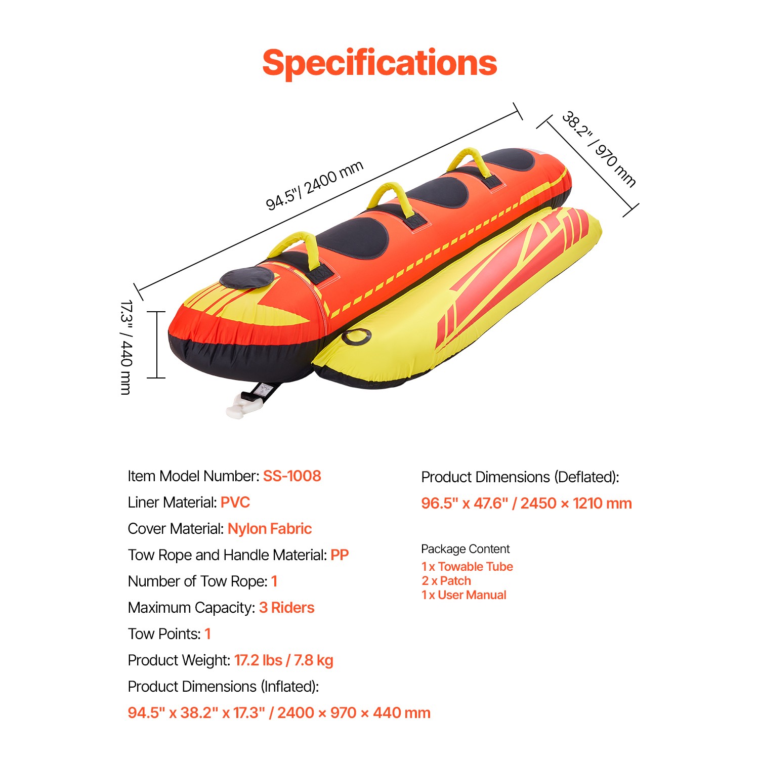 Uimoso Towable Tube for Boating 1-3 Riders Inflatable Boat Tubes Towables 510lbs