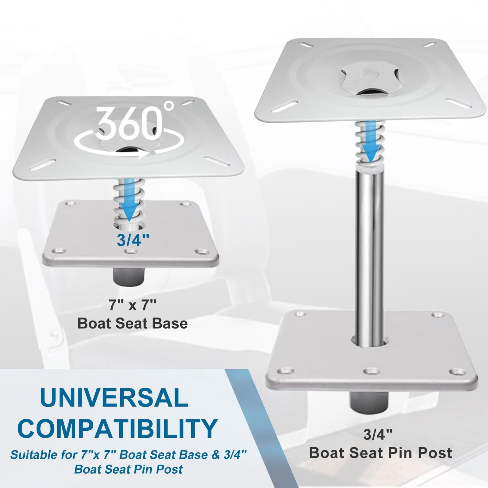 Boat Seat Base Pedestal Boat Seat Pin Mount Plated for 3/4″ Marine Pedesta