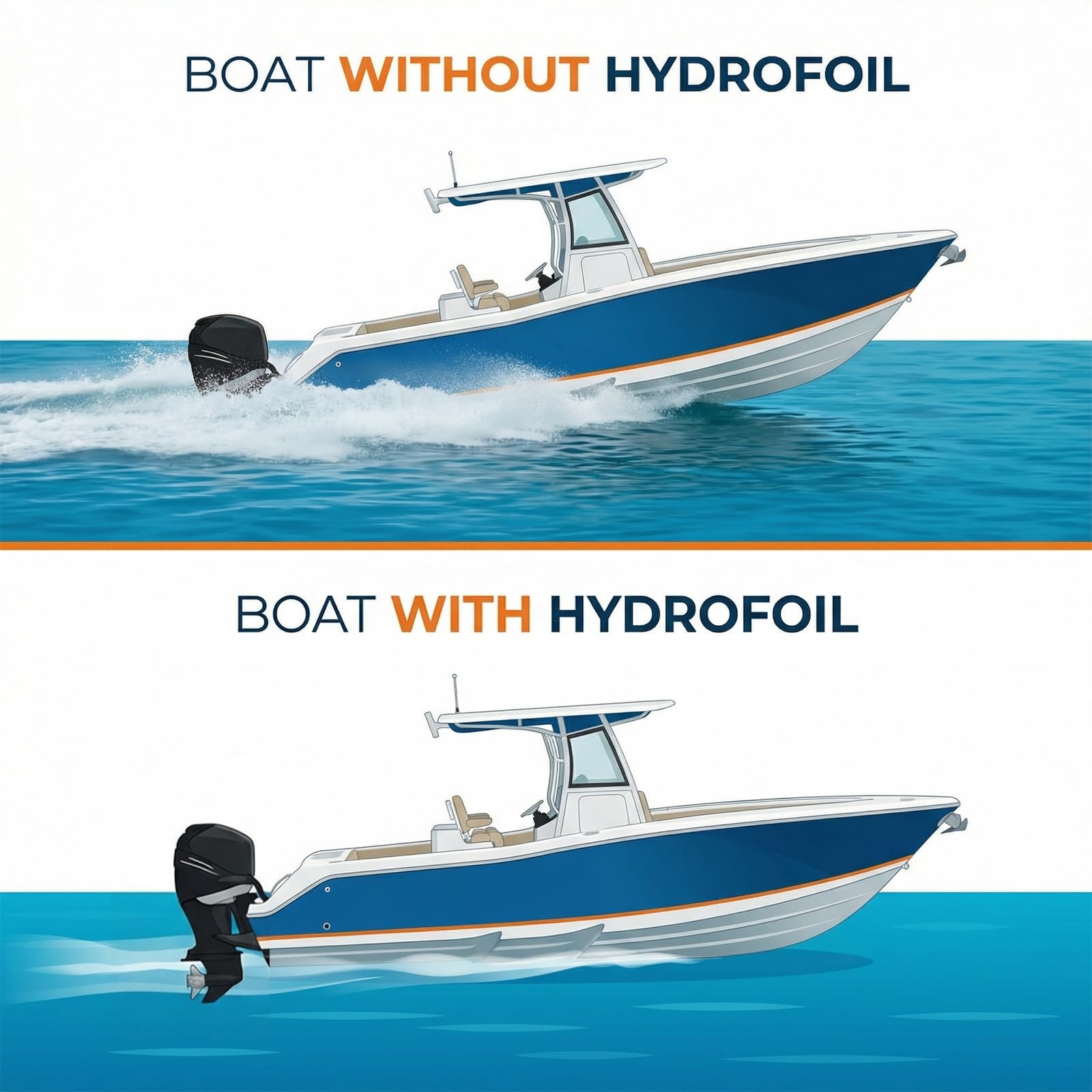 Universal Whale Tail Hydrofoil Stabilizer Fin Kit for Outboard & Stern Drive