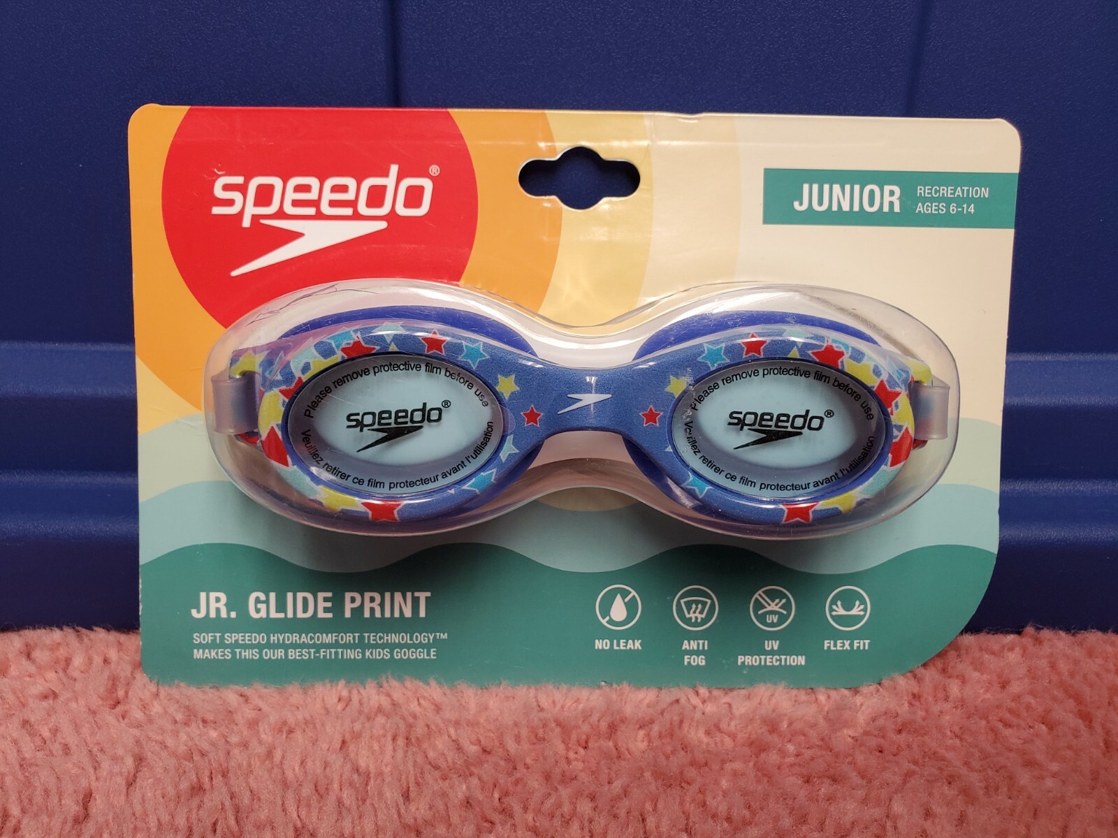 Speedo Swim Goggles Jr Glide Print Ages 6-14 Hydracomfort Purple NWT *$15*
