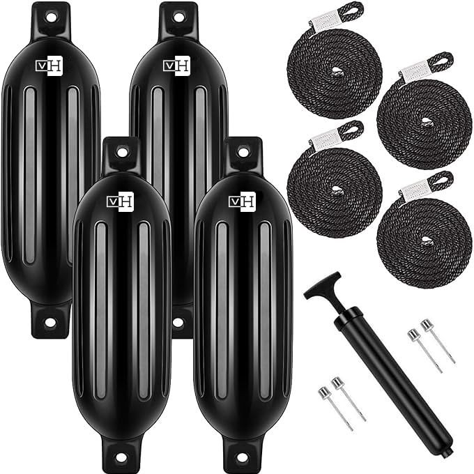 VIVOHOME Vinyl Ribbed Boat Fenders 4 Pack, 6.5 Inch x 24 Inch, Black