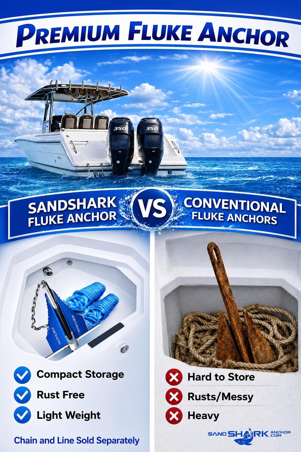 SandShark Premium Fluke Anchor-Retractable Shaft for Easy Storage-Aluminum Po…