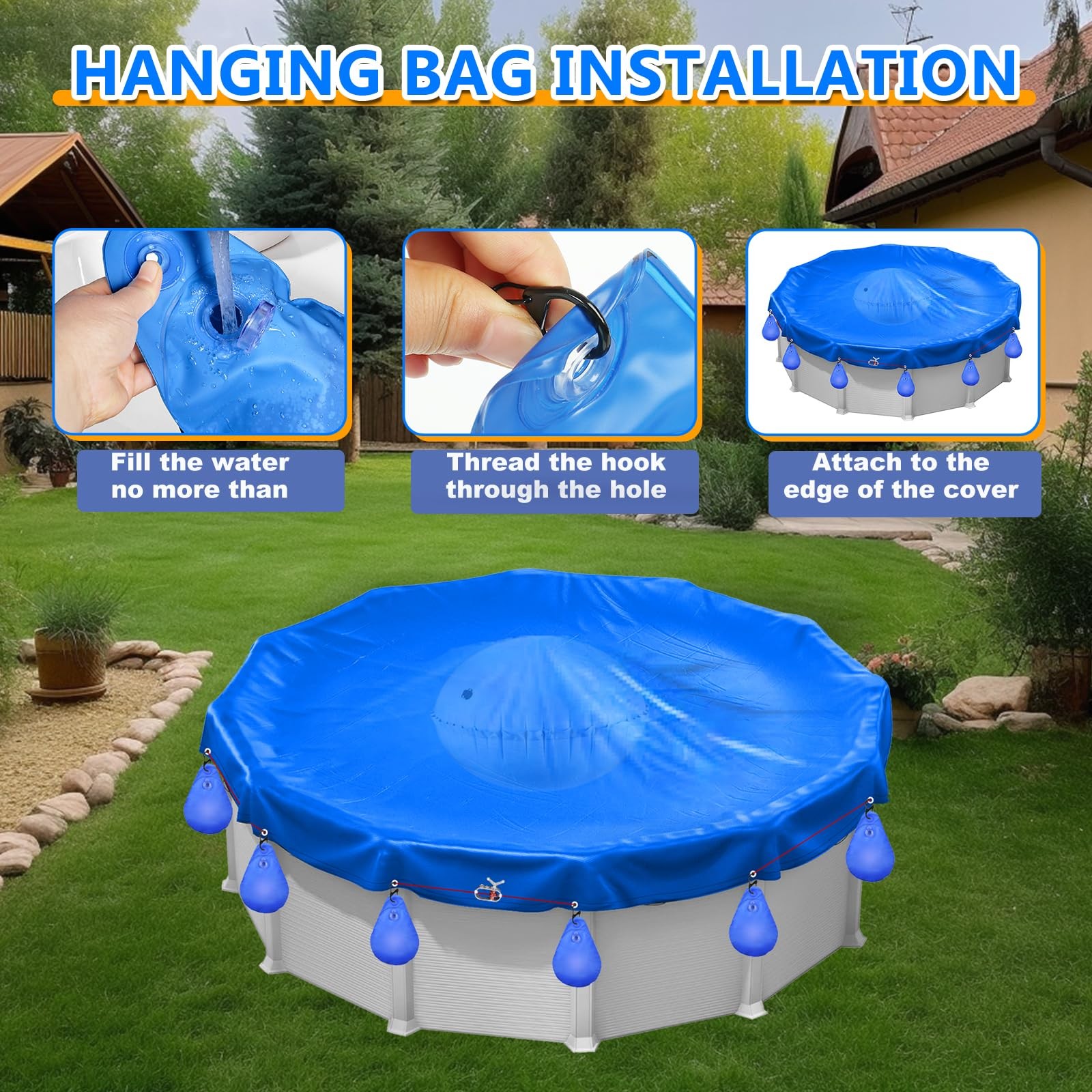 Winter Pool Cover 15 Ft Round Above Ground Kits with 3.6′ Pool Pillows for Ab…