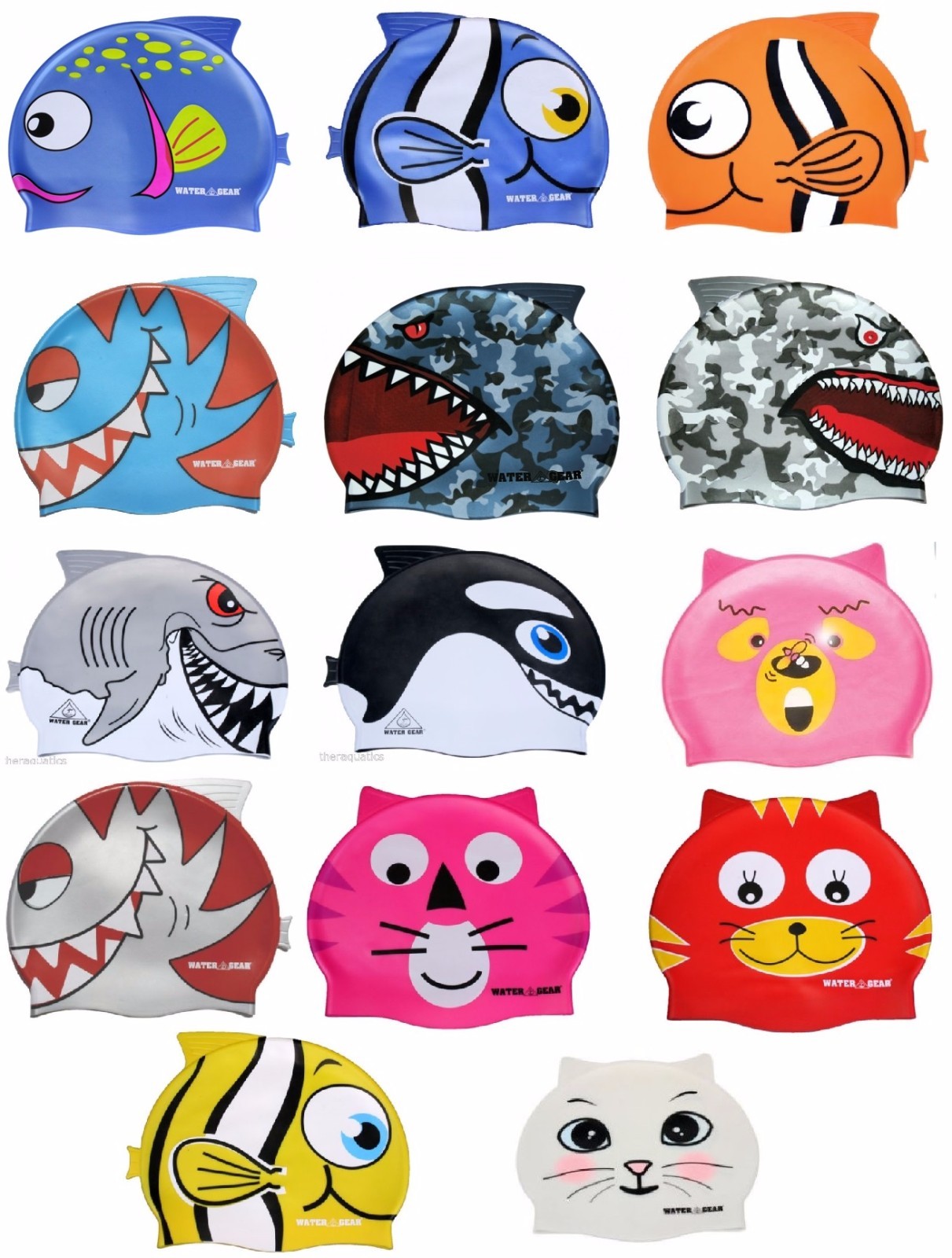 CRITTER Learn to Swim Cap Animals Silicone Kids Swimming Fish Cat Bear 39700 NEW