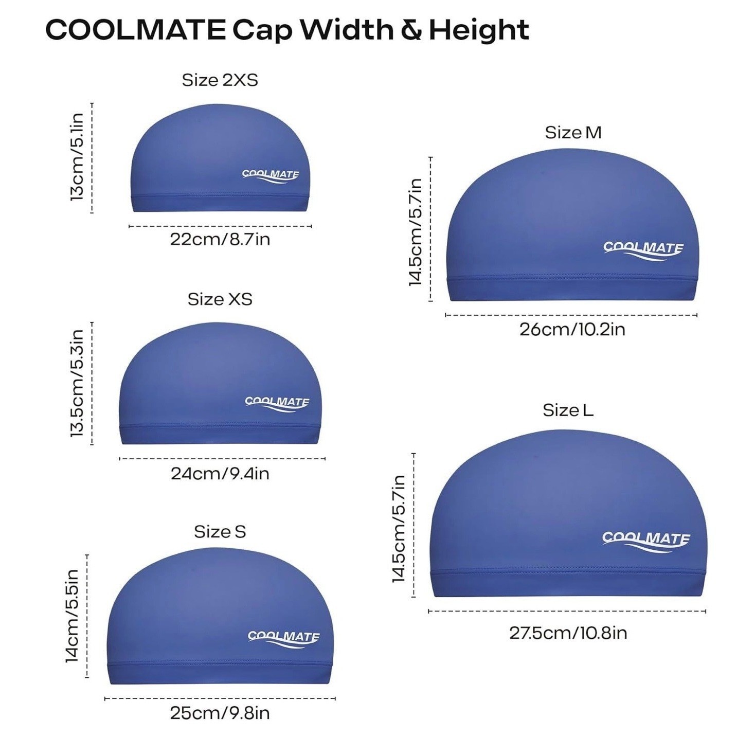 COOLMATE Fabric Swim Cap Blue Large Silicone Water Resistant Lightweight Cloth
