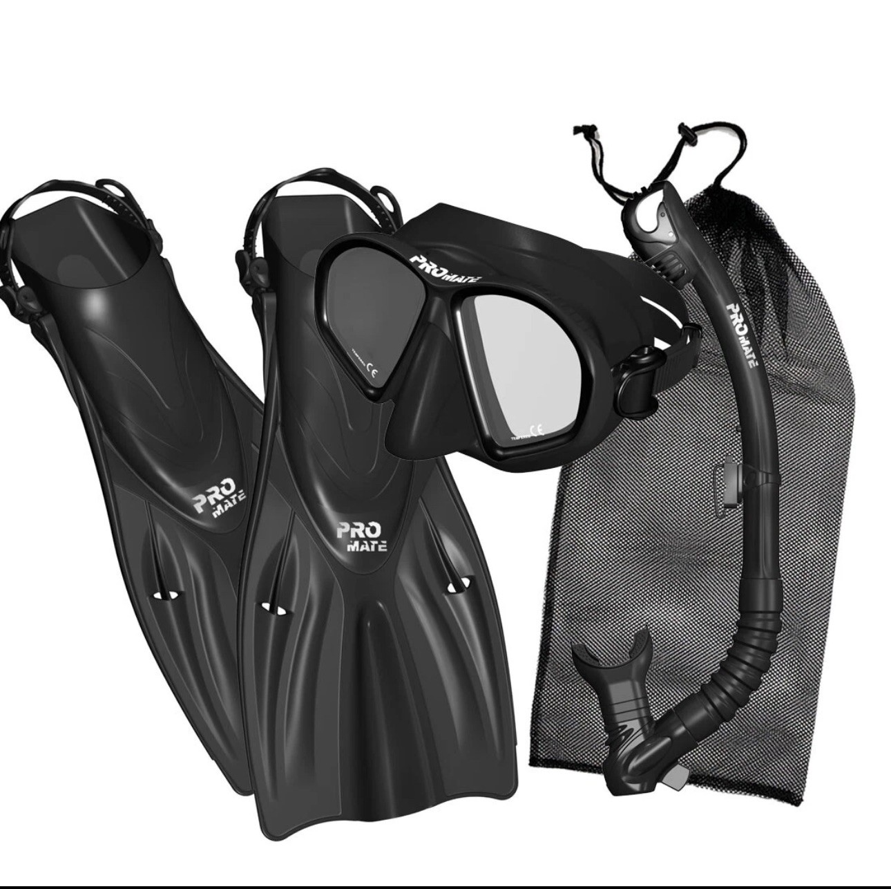 PROMATE Spectrum Adult Snorkeling Mask Fins Dry Snorkel Mesh Bag Dive Gear Set