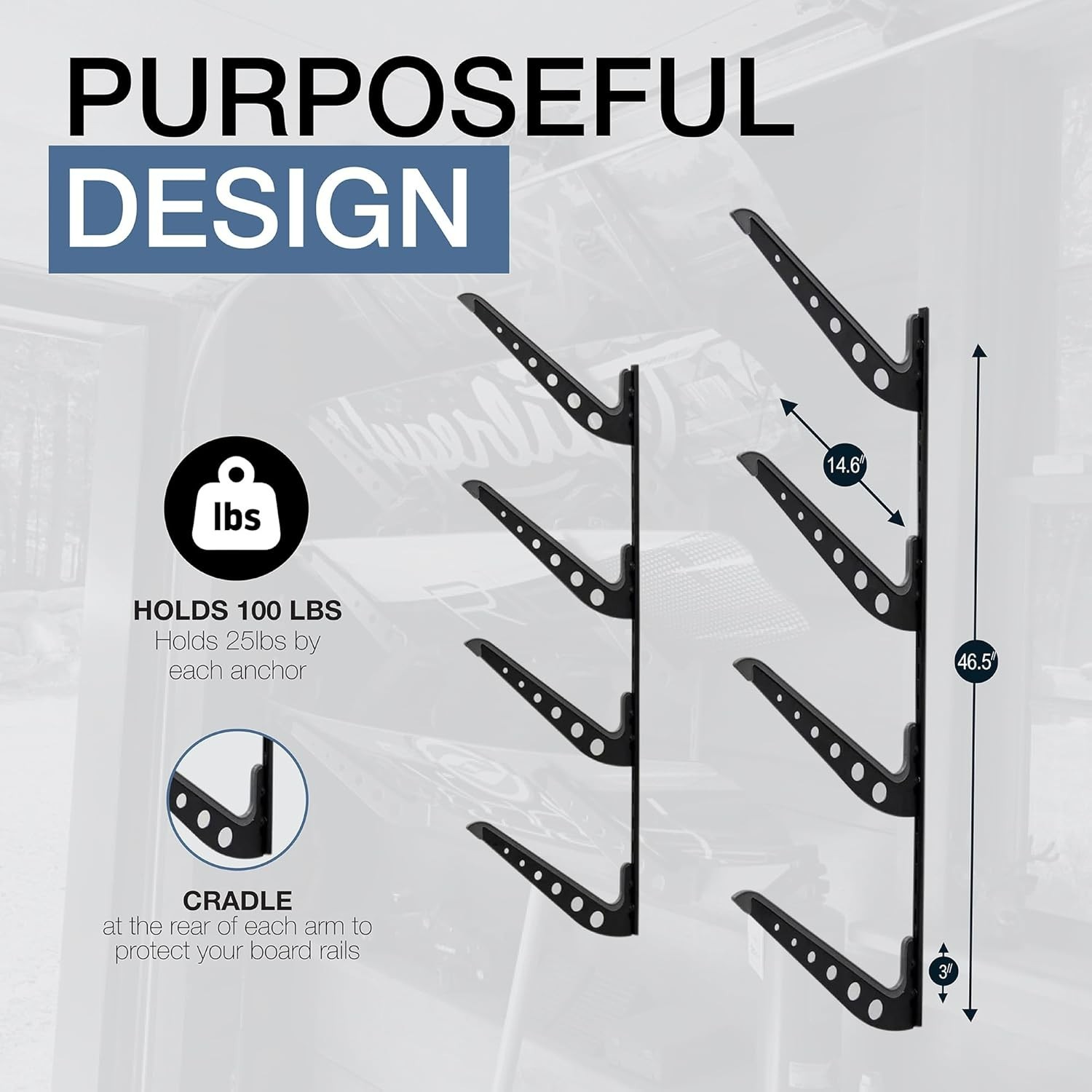 Adjustable 4-Level Wakeboard Wall Mount Rack 100lb Capacity Wakesurf Storage