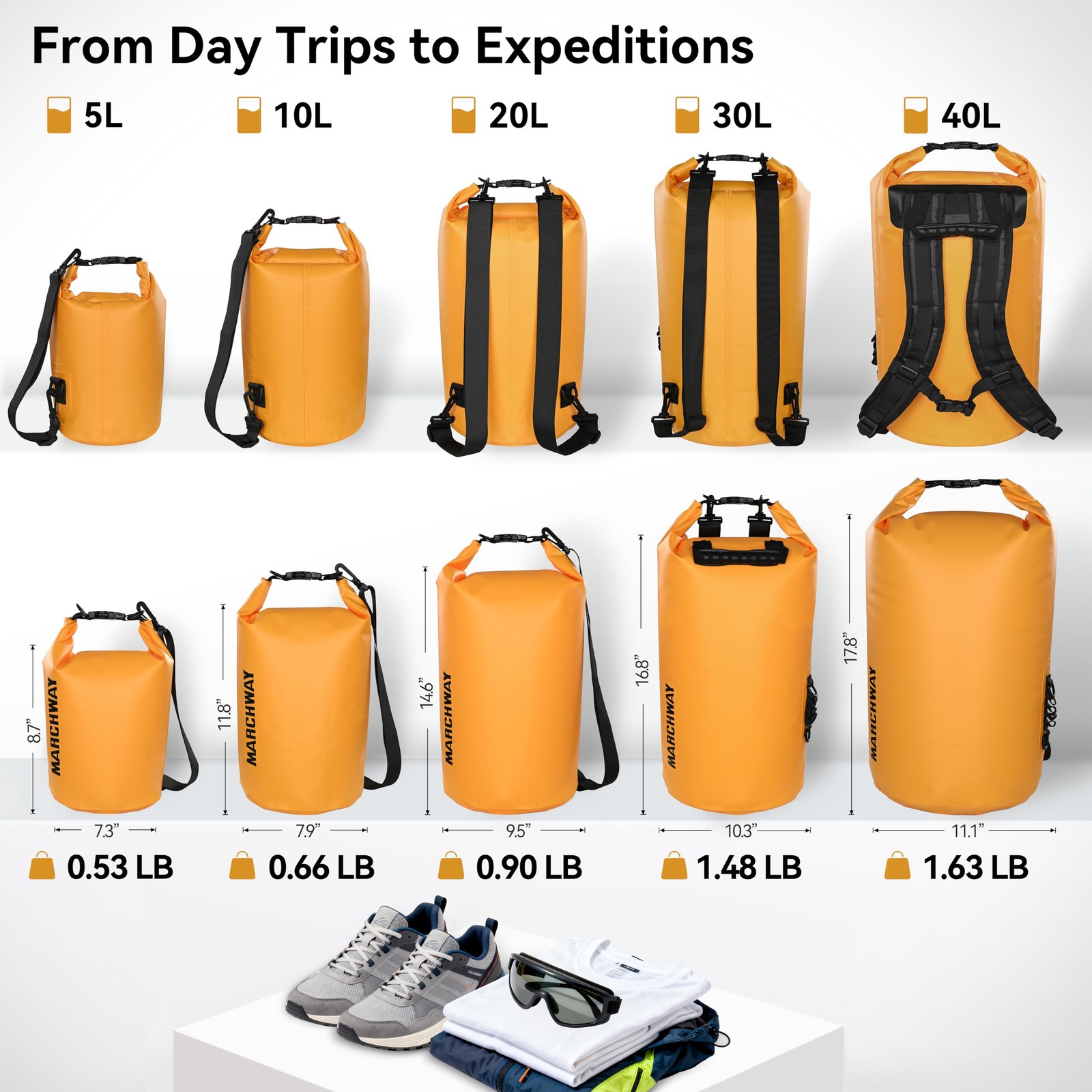 Marchway Floating Waterproof Dry Bag Backpack 5L/10L/20L/30L/40L Roll Top Sack