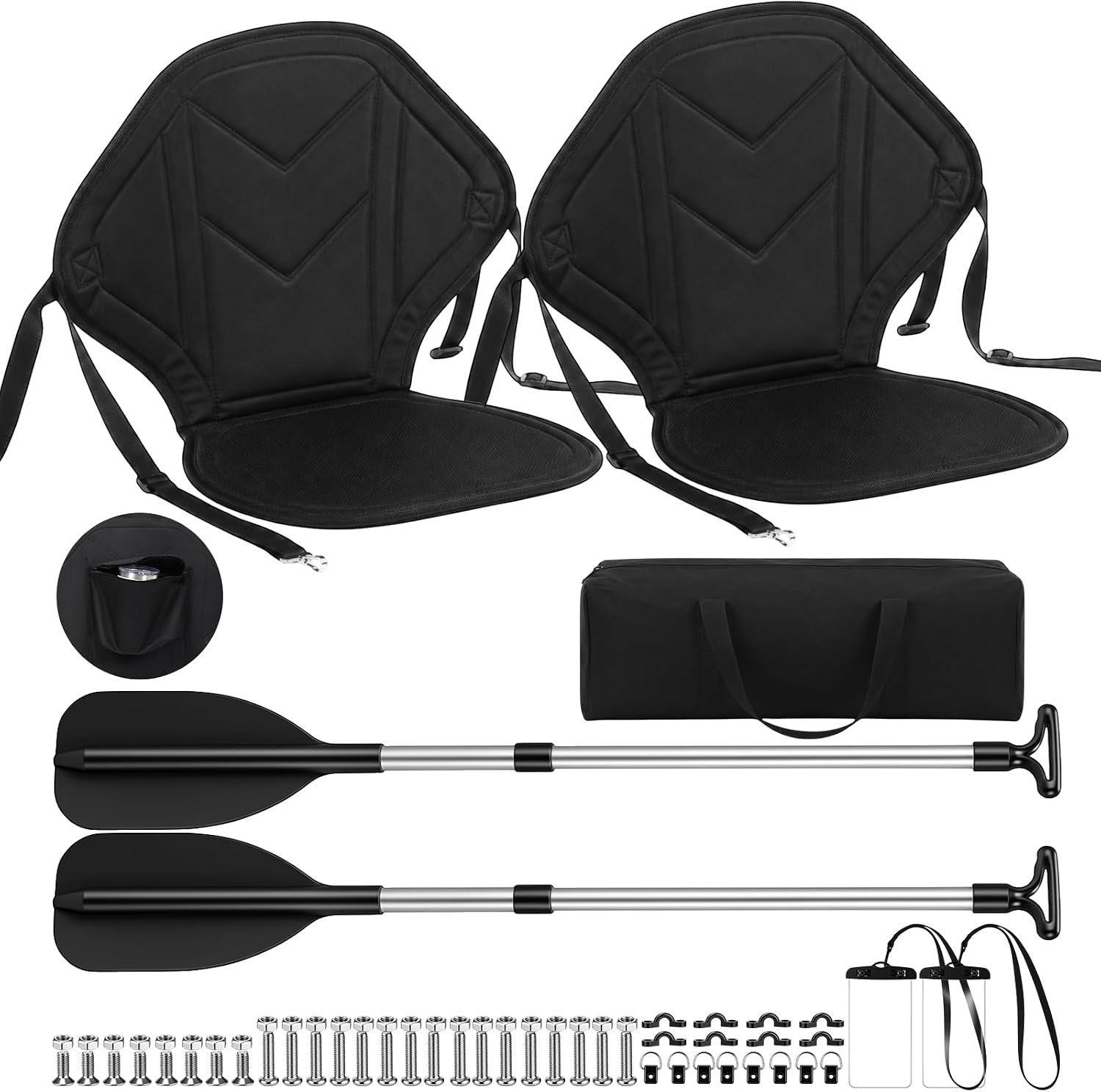 2 Pack Kayak Seats with Back Support and 2 Telescoping Paddles Kayak Seat and Pa