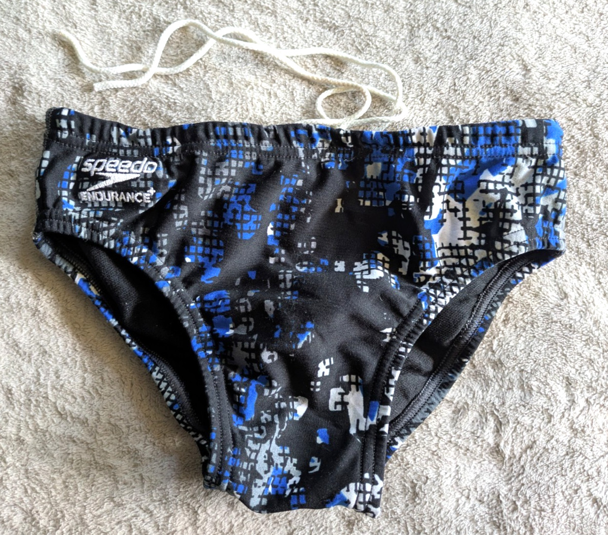 SPEEDO Endurance + Plus Swim Briefs Boys Youth 24 Blue Black White Swimsuit