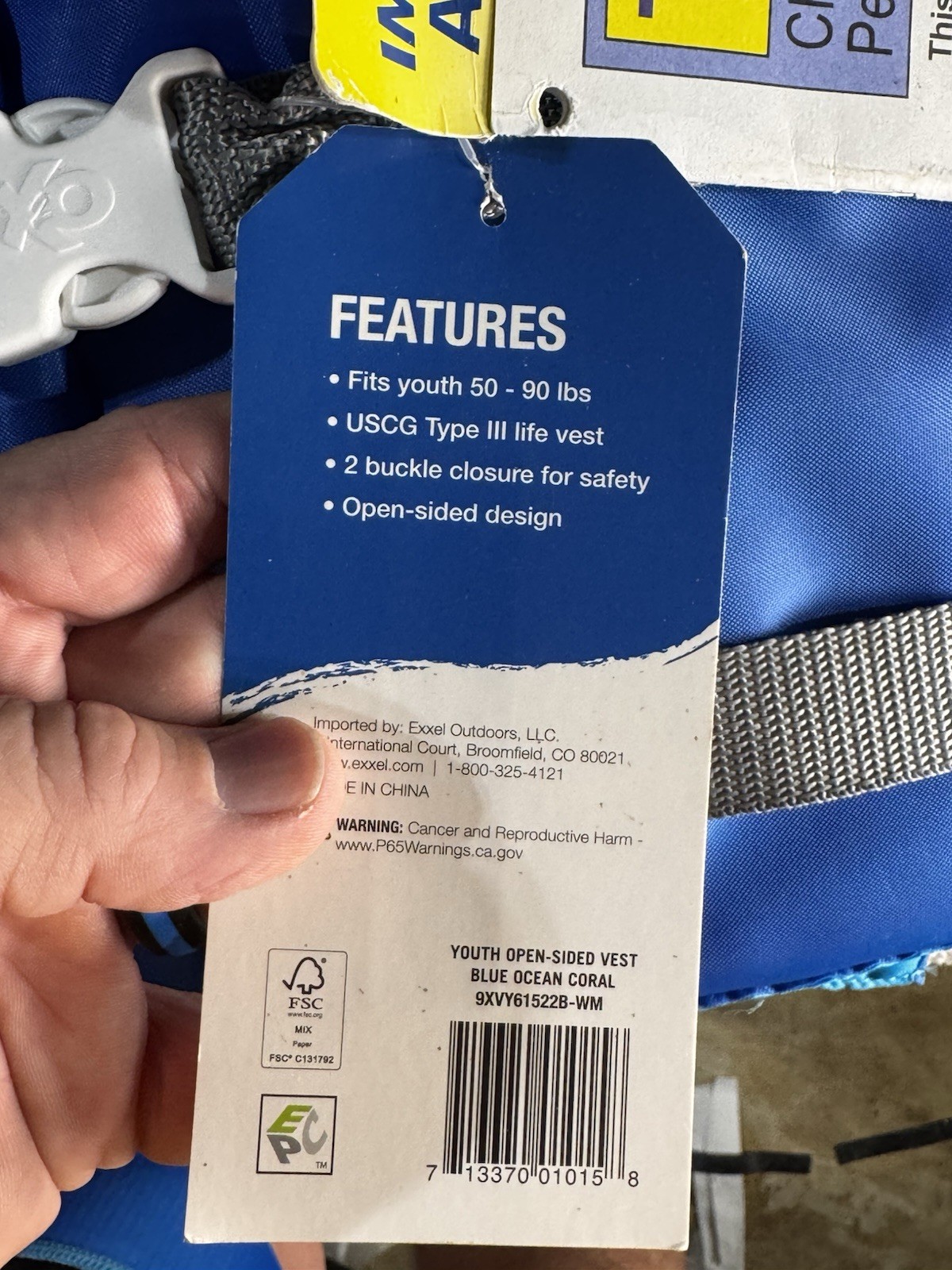 New X2O Life Jacket Universal Youth Life Vest (50 – 90 Pounds) 710 Blue Ocean