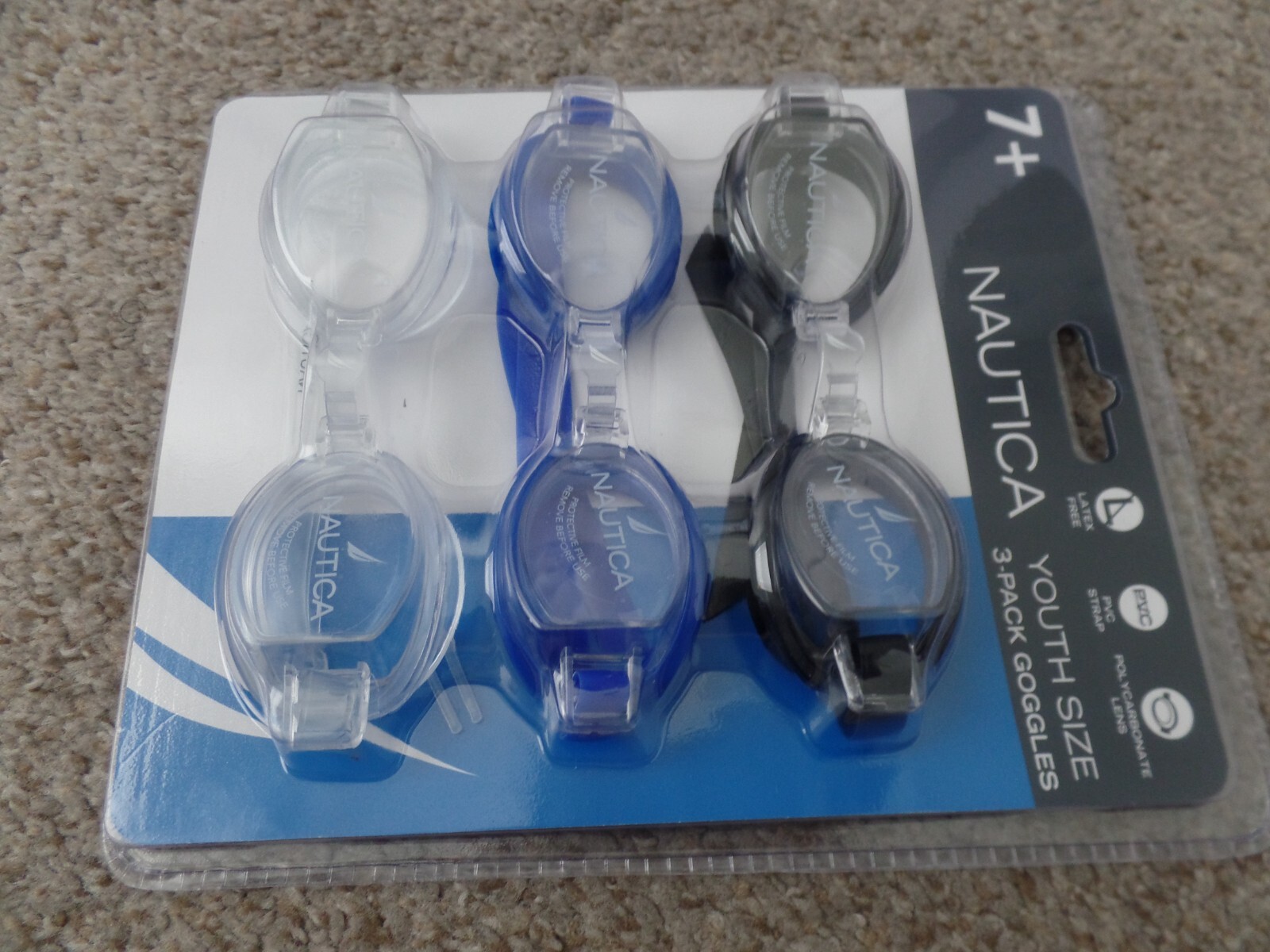 NAUTICA, SWIM GOOGLES, 3 PAIR PACK, NEW, 7+