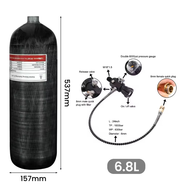 3L / 6.8L Carbon Fiber Cylinder High Pressure Air Tank Fill Station Scuba Diving
