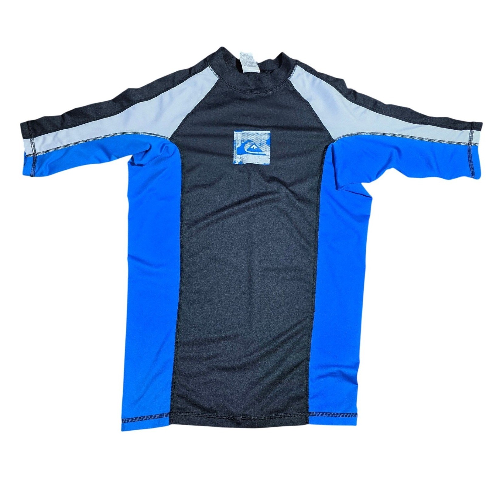 Quiksilver Rash Guard Short Sleeve Swim Shirt Blue Black White Large AQYWR00006