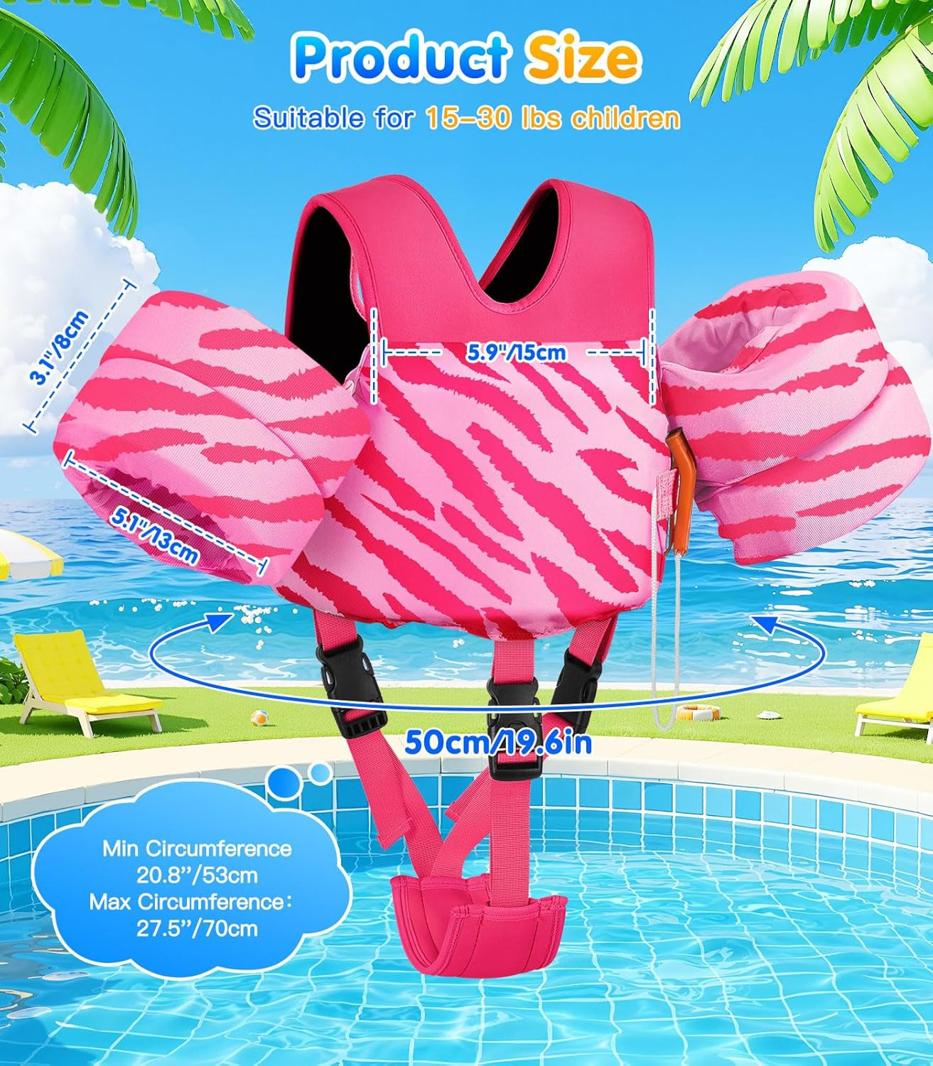 Toddler Swim Vest for 15-30-50-66 Pounds, Boys Girls Swim Puddle Arm Floaties Ca