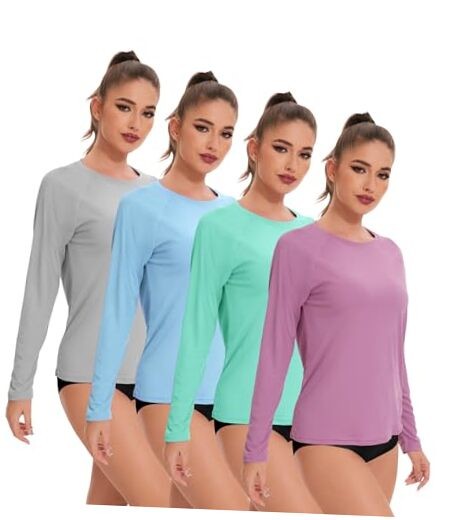 4 Pack Rash Guard for Women UPF 50+ SPF UV Large 1 Gray 1 Blue 1 Green 1 Pink