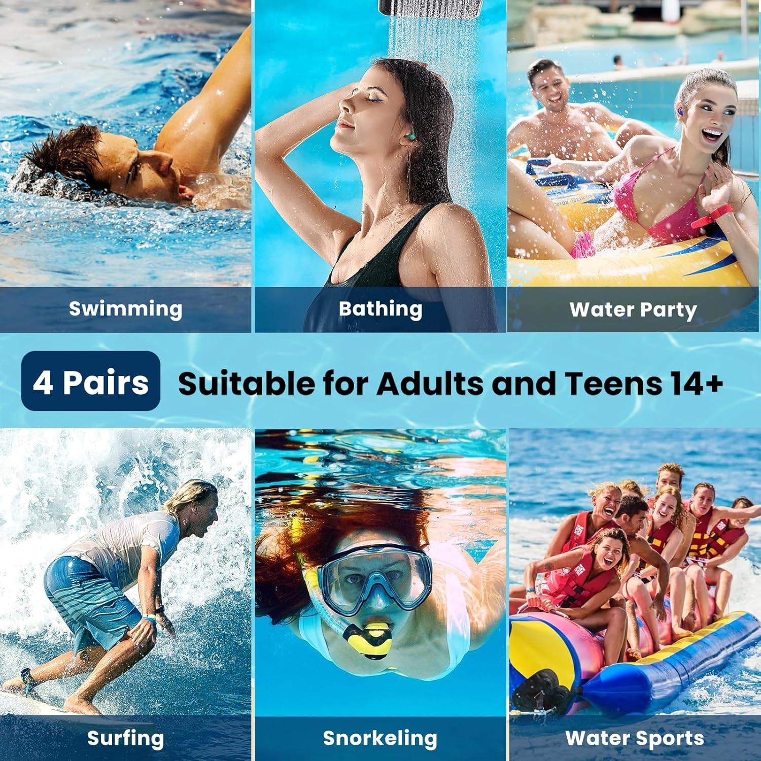 4-PAIRS Waterproof Swimming Ear Plugs for KIDS Reusable Silicone w/ Cases