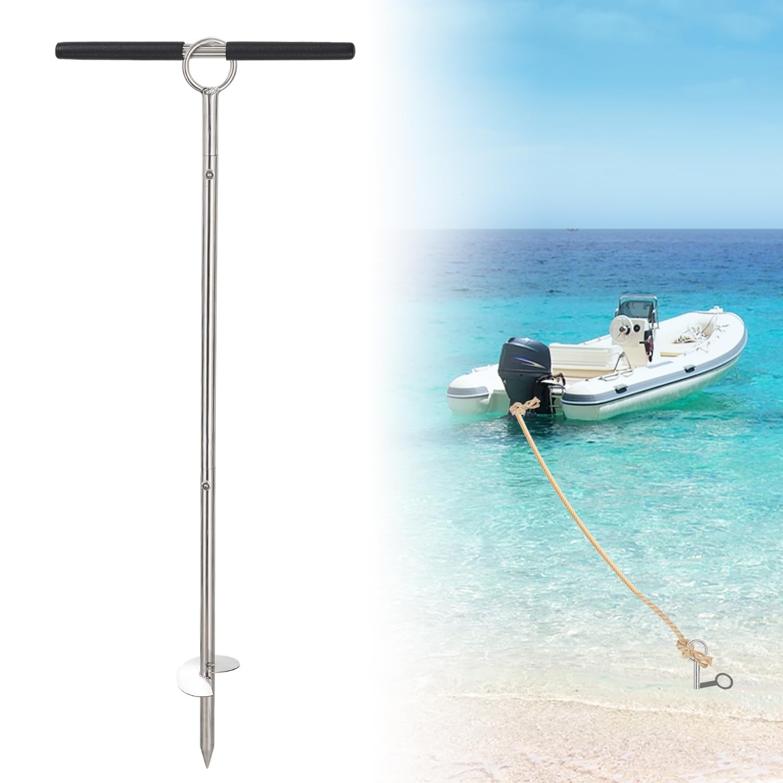 Sand Anchor for Boat, Stainless Steel Shallow Water Anchor, 37″ Boat Sand Anc…