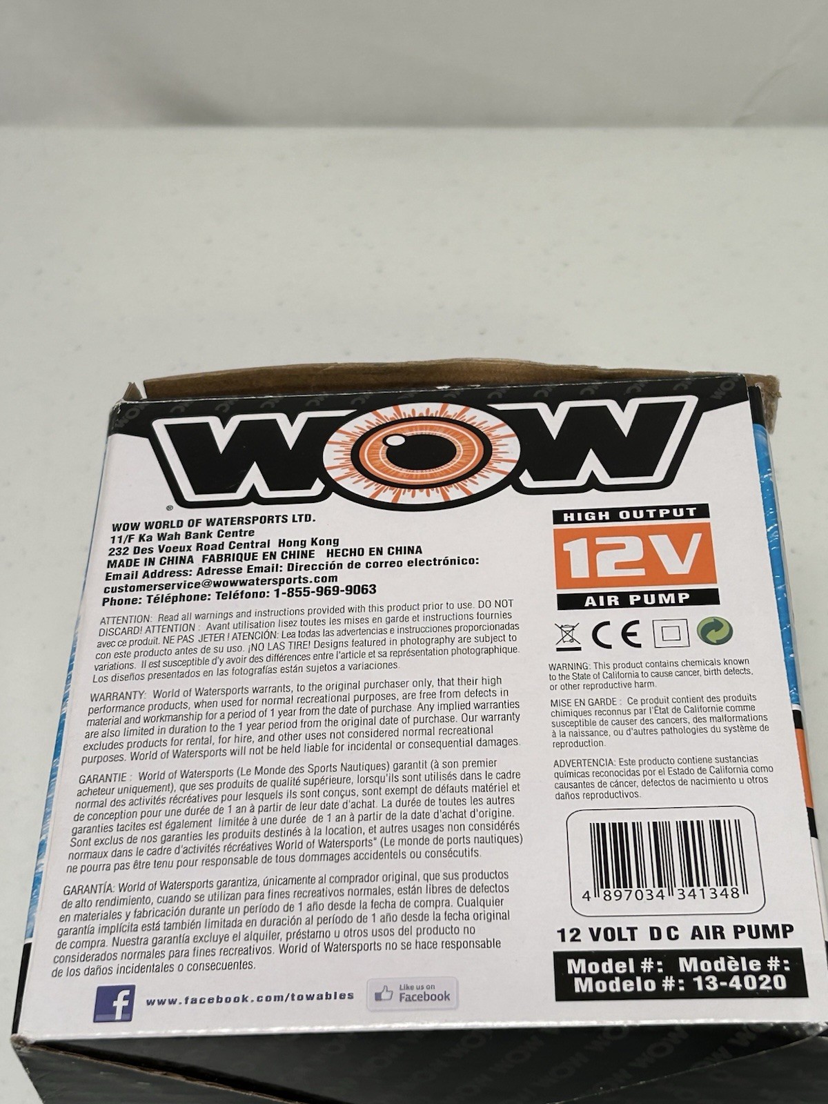 Wow 12V DC Air Pump 1.0 PSI Air Inflator For Inflatables and Towables 10 Ft Cord