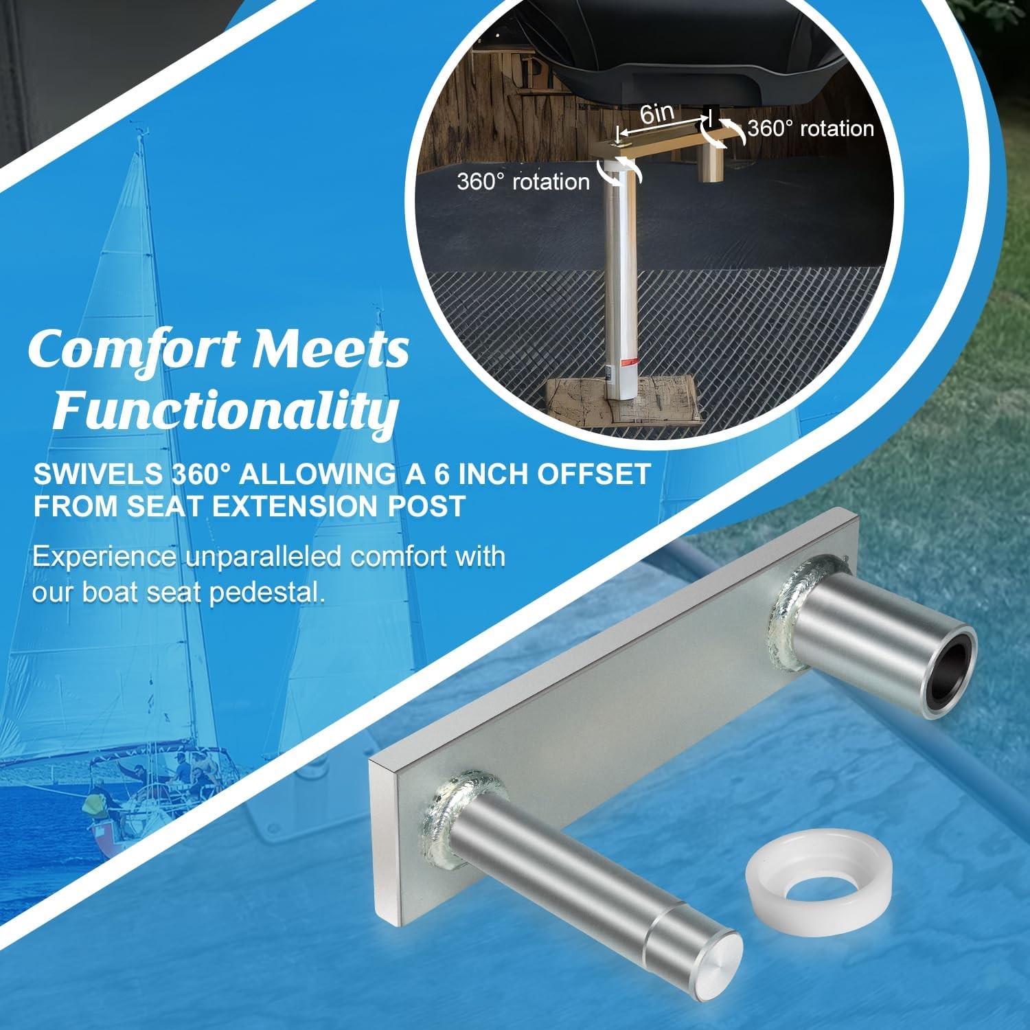 7062-3 Swivel Offset Marine Seat Mount Zinc-Plated Steel 6-Inch 360° Rotation