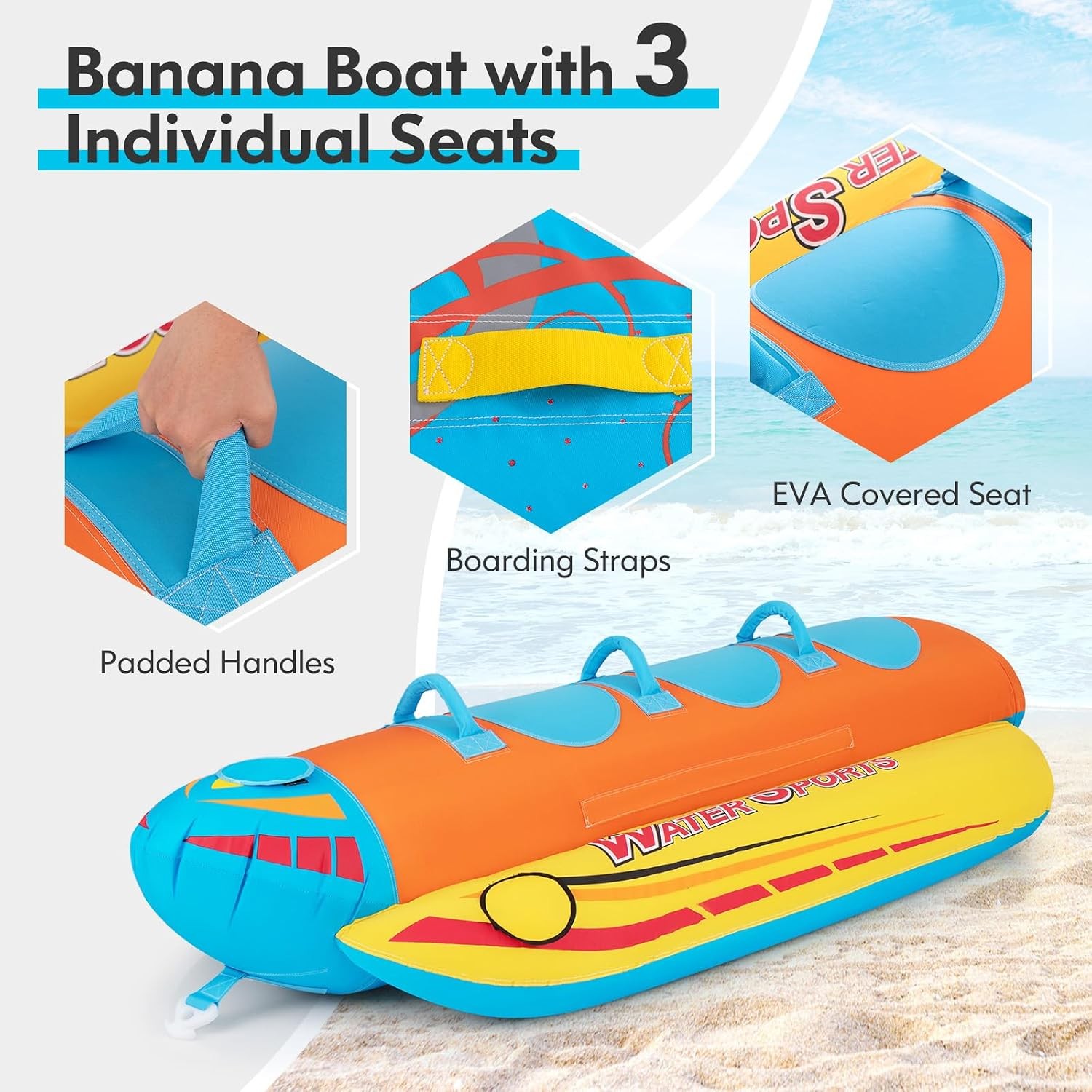 Inflatable Banana Boat Towable Tubes for Boating 3 Person Water Fun Toy