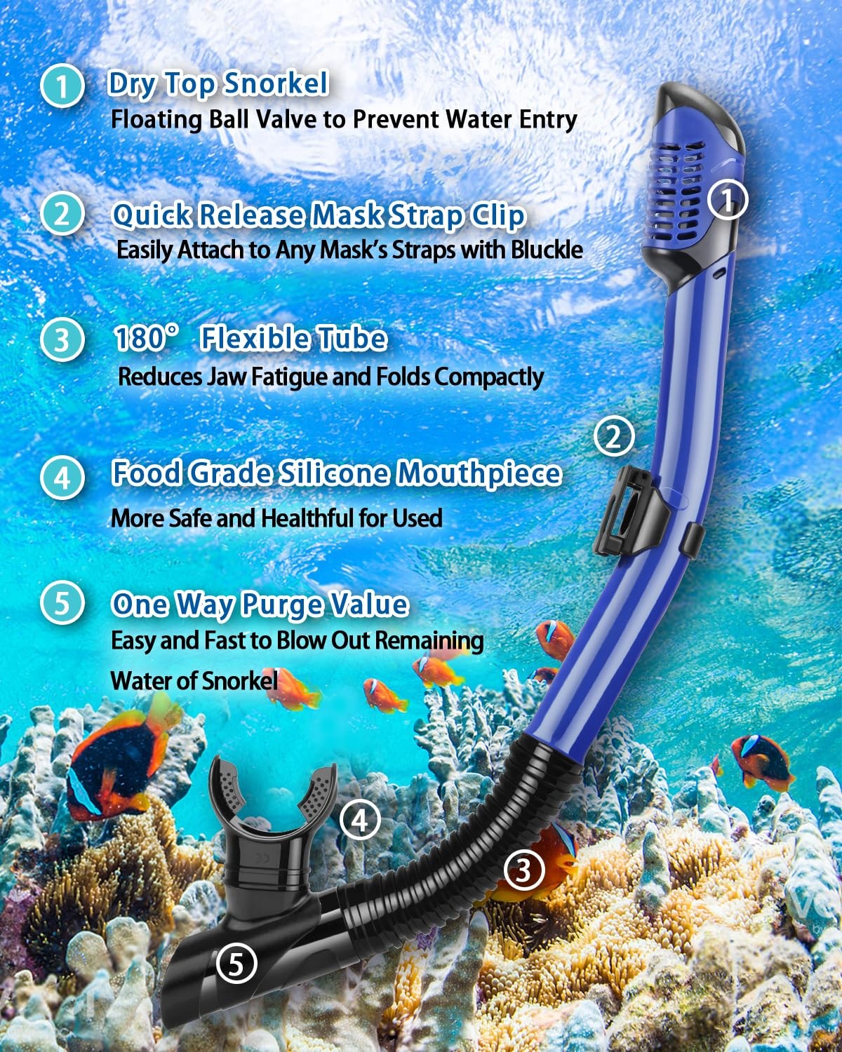 PIYAZI Snorkeling Gear for Adults, Adult Snorkel Set with 1 Set, Blue (1 Set)