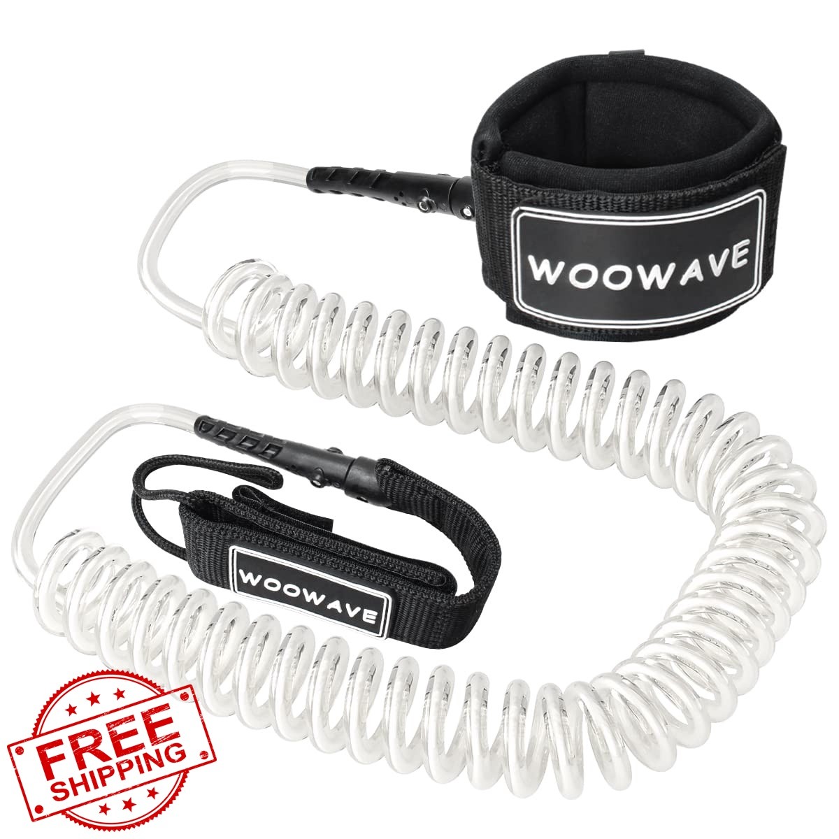 WOOWAVE 10ft 7mm Coiled SUP Leash Clear White