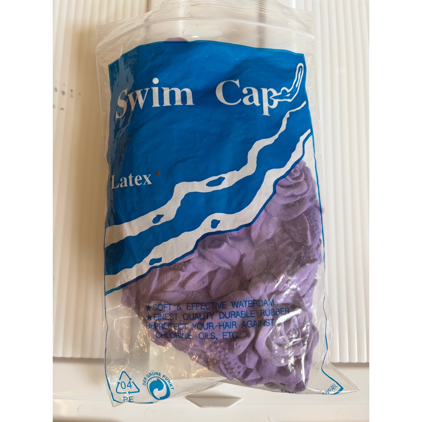 Vintage Swim Cap Womens Roses Latex Rubber Floral Flowers Purple 50s 60s *