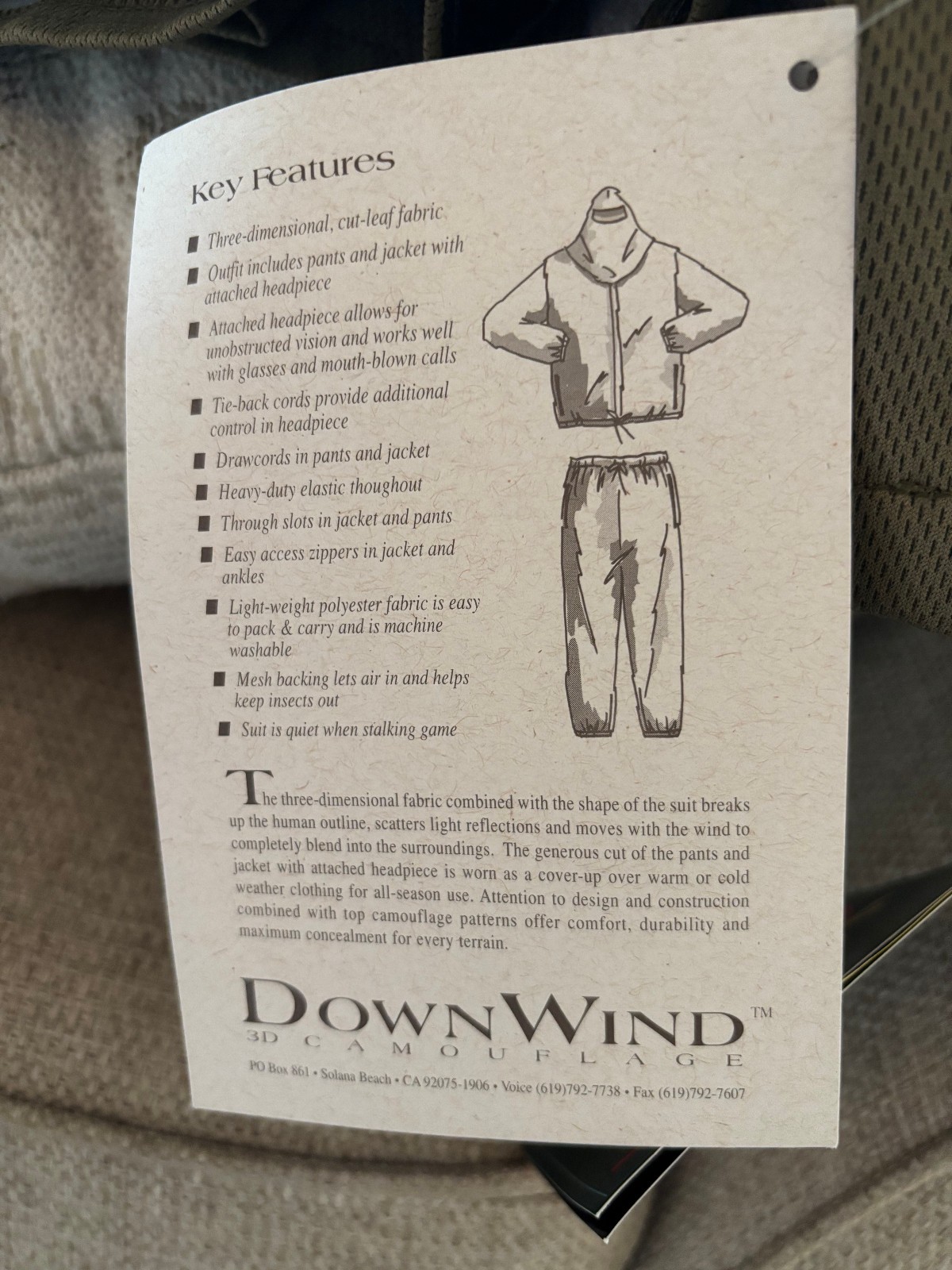 DOWNWIND 3D CAMAFLOUGE FULL BODY HUNTING OUTFIT MENS L/XL SCENTLOK NWT
