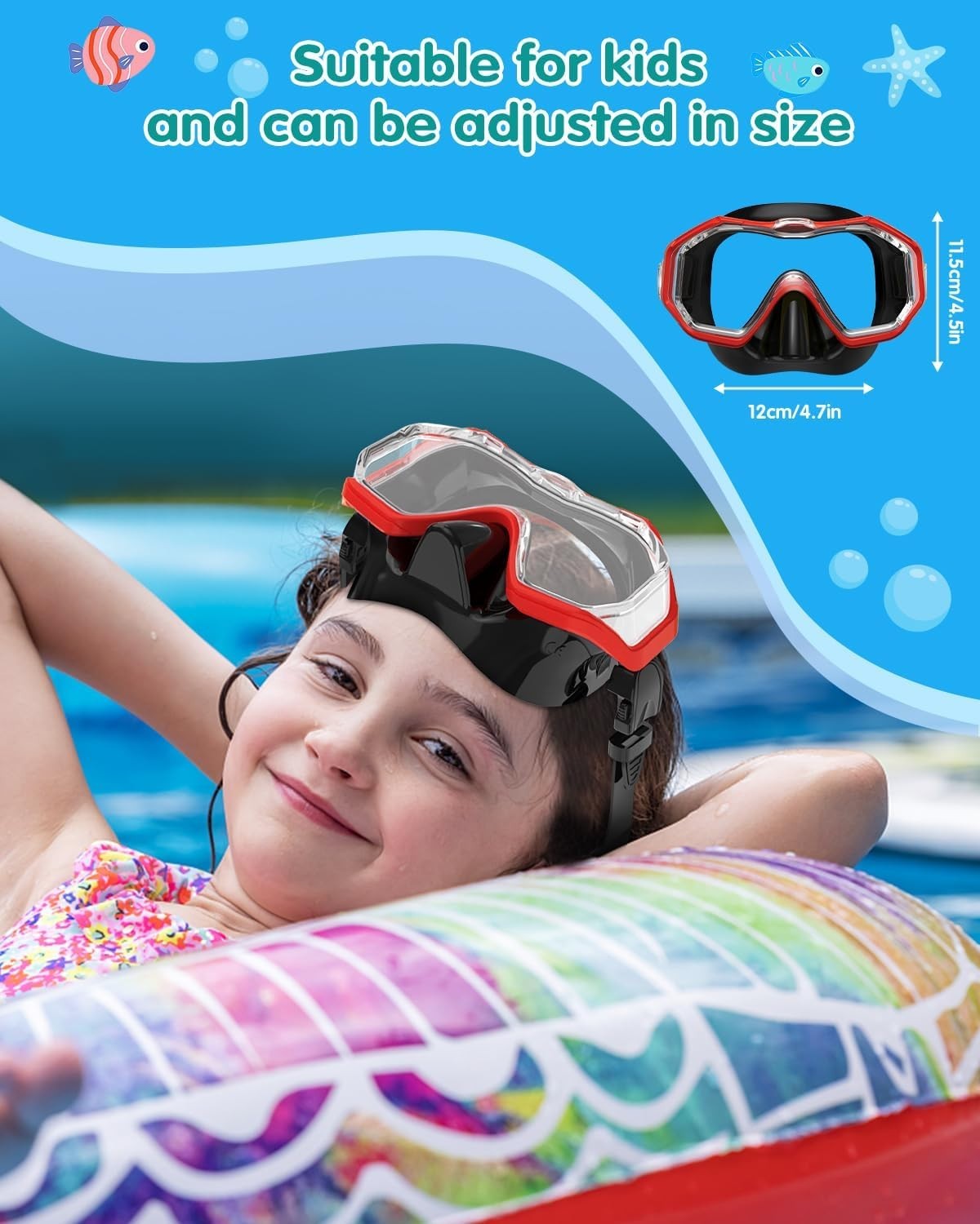 “Swim Goggles with Nose Cover,Latest HD 3-Window Wide Adults 1 Pack Black Red “