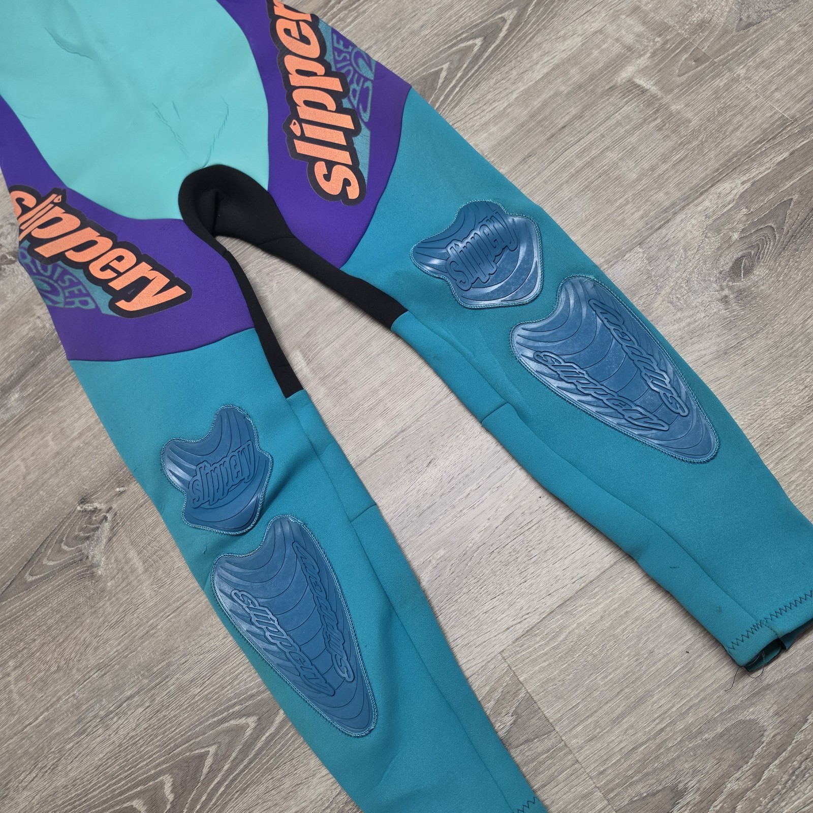 Vintage Slippery USA 2 Piece Wetsuit Set Jacket Farmer John Teal Purple Youth XL