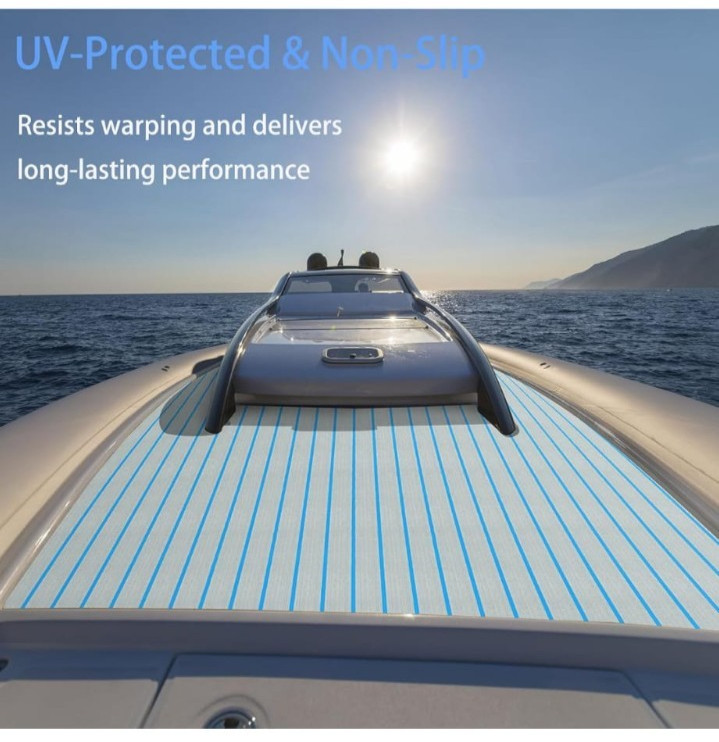 6mm EVA Foam Boat Flooring Sheet Faux Decking Mat Gray Blue Self Adhesive 94″