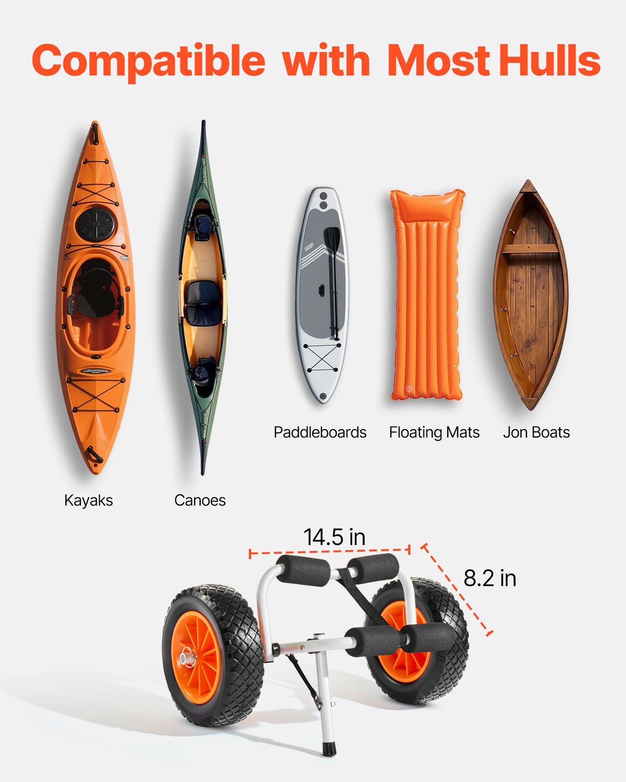 VEVOR Kayak Cart 200 lbs Foldable Canoe Carrierwith 10-inch Solid Rubber Tires