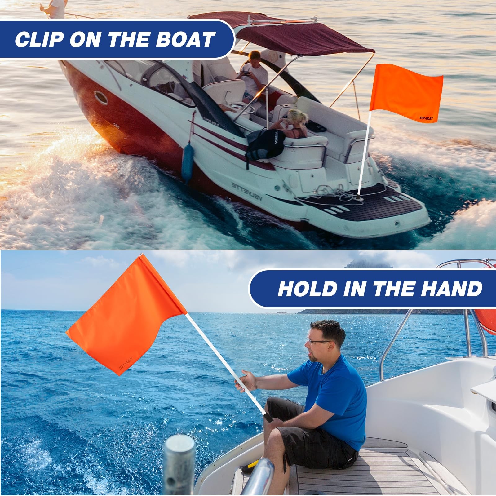 SETYPARY 48 Inch Orange Boat Flag with 3 Section Pole,