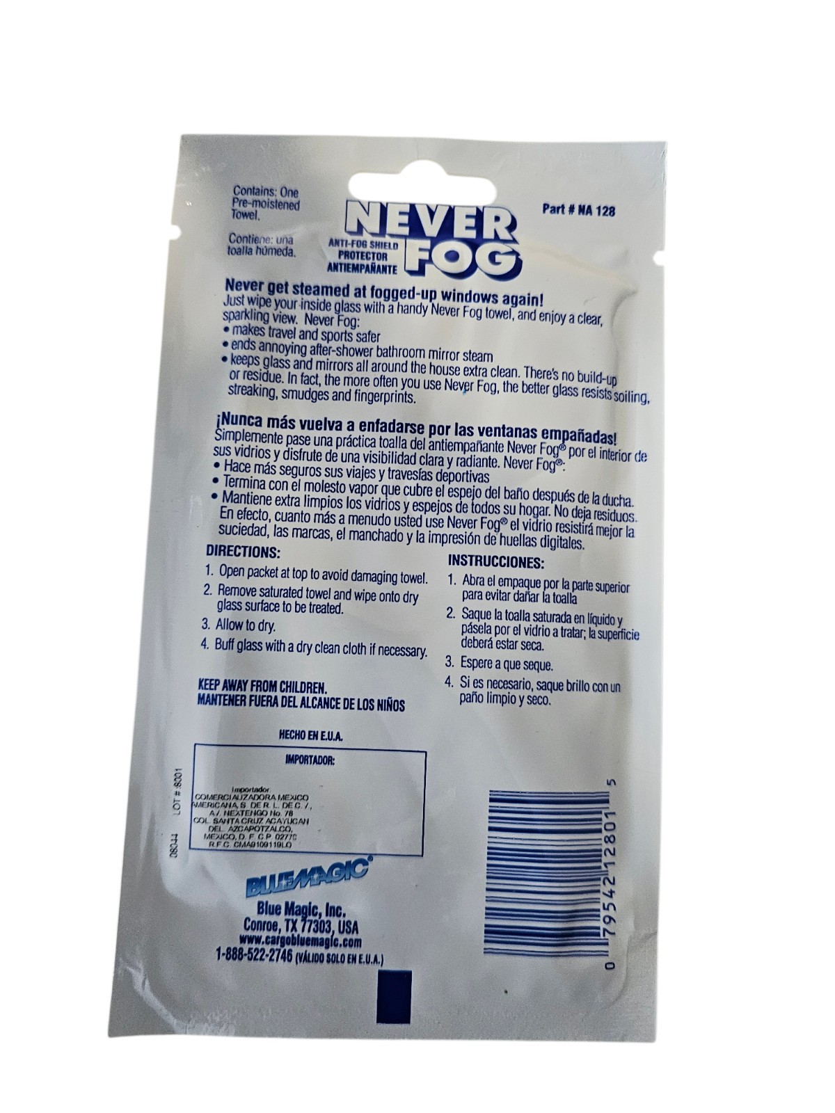 6 Blue Magic Never Fog, Anti-Fog Shield Towel, Prevent Fog on Mirrors & Glass