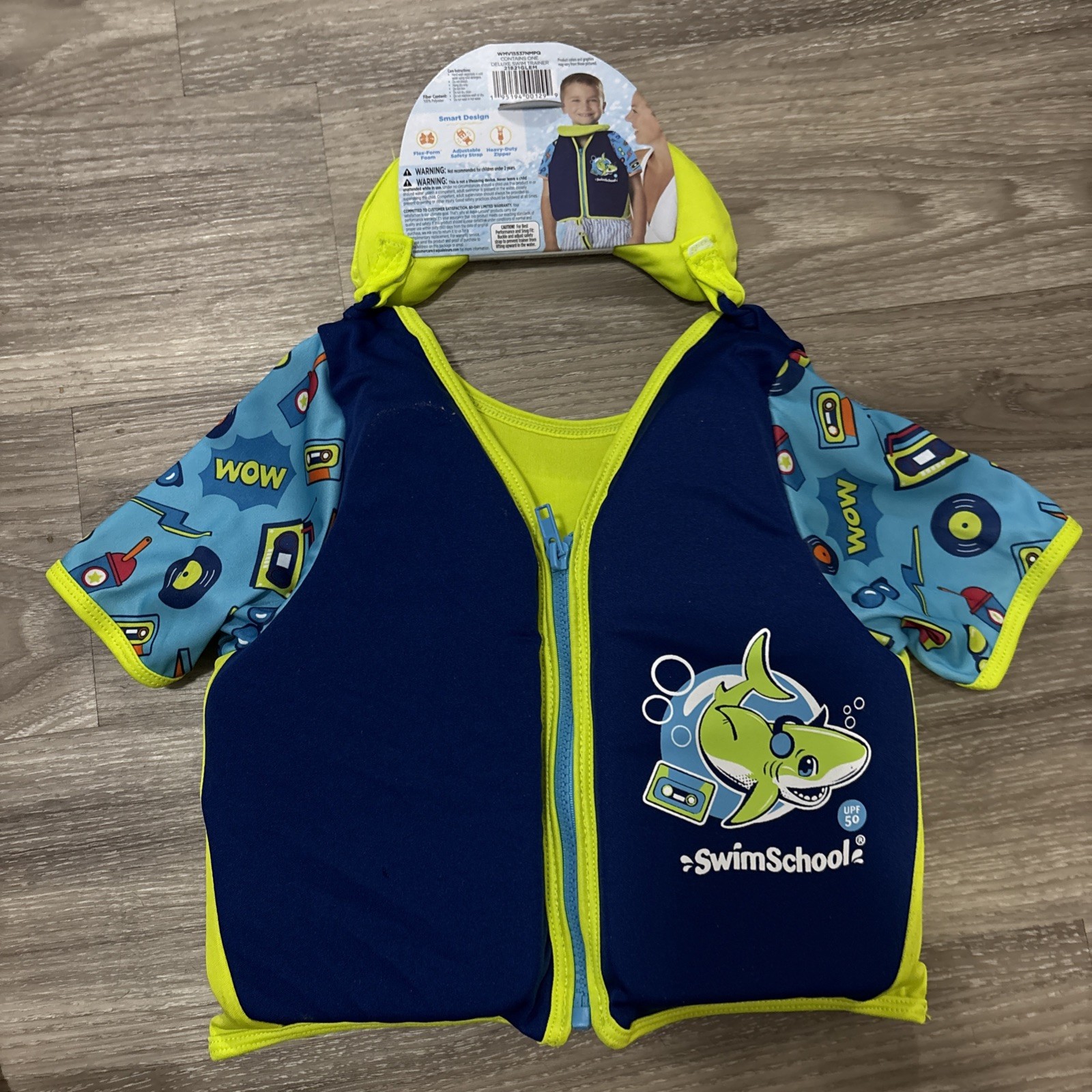 SwimSchool Unisex Child Swim Training Vest with Collar Shark, M-L, Ages 4-6 New