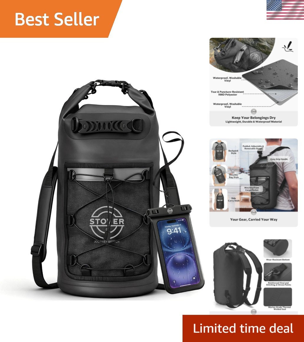5/10/25/30/40/55L Waterproof Dry Bag- Roll-Top Backpack w/Phone Case- Kayakin…