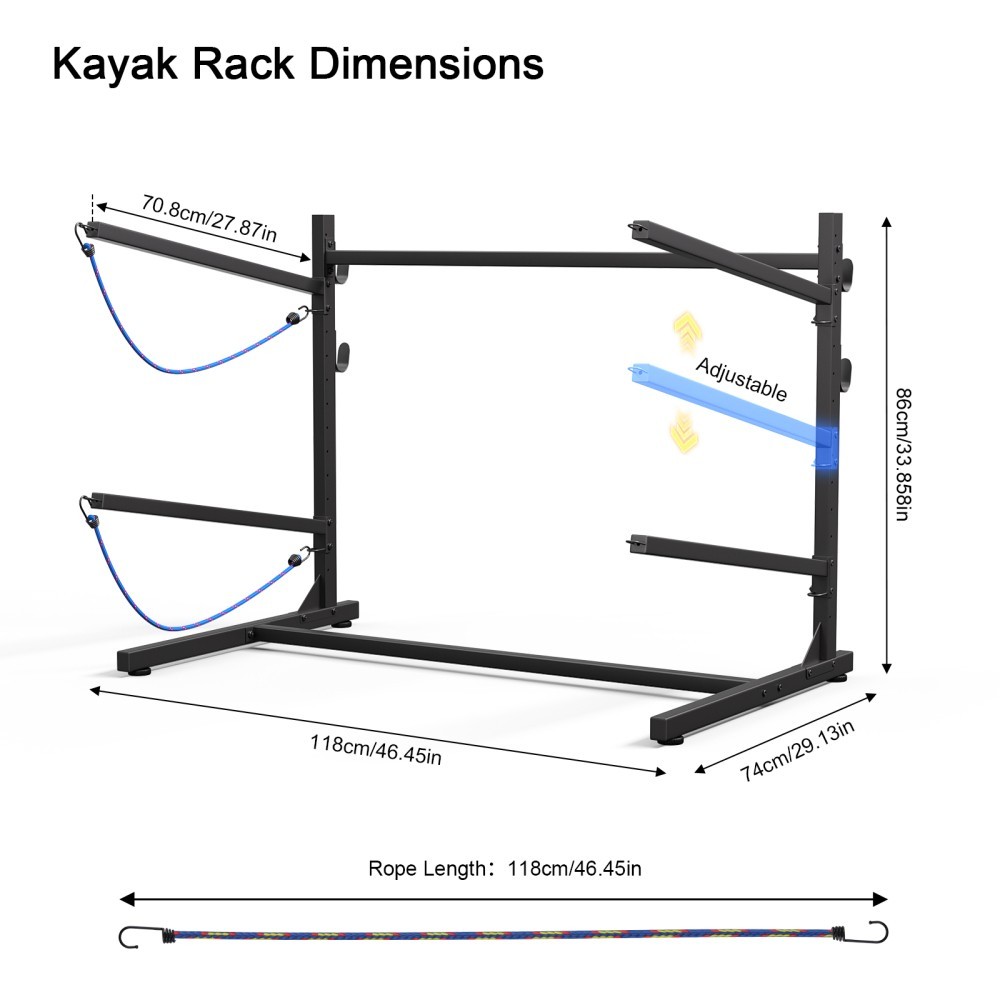 Kayak Storage Rack, Indoor & Outdoor Freestanding Adjustable for 2Kayak Canoe