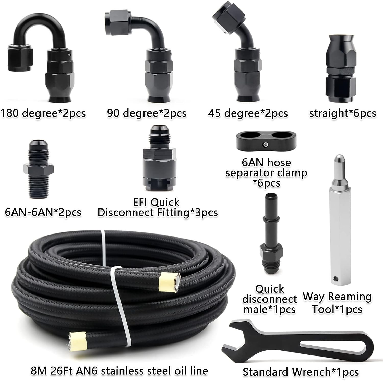 26FT 6AN PTFE Fuel Line Kit, Nylon Stainless Steel Braided Fuel Hose,LS Swap EFI